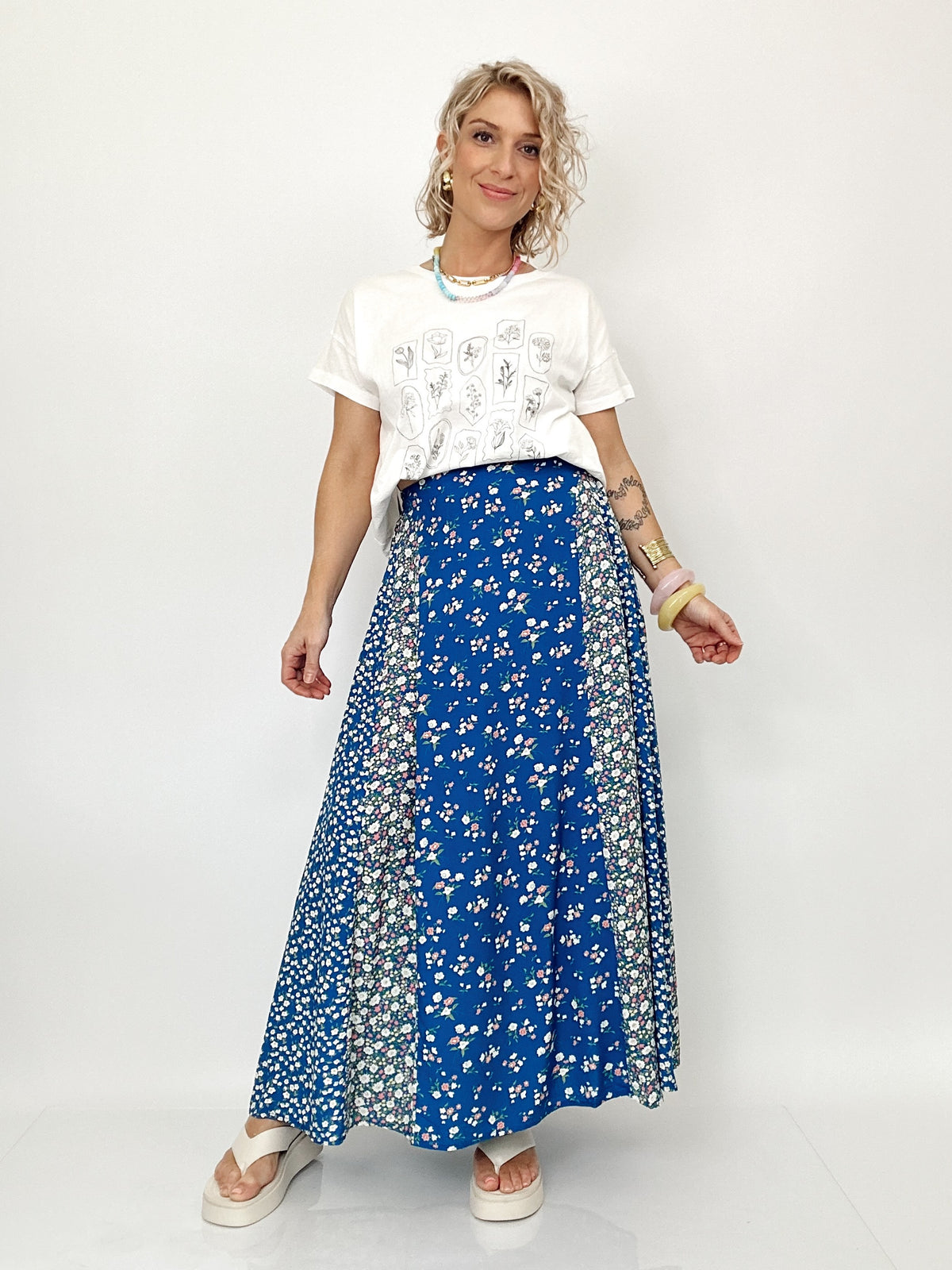 Mel Floral Print Skirt Colbalt