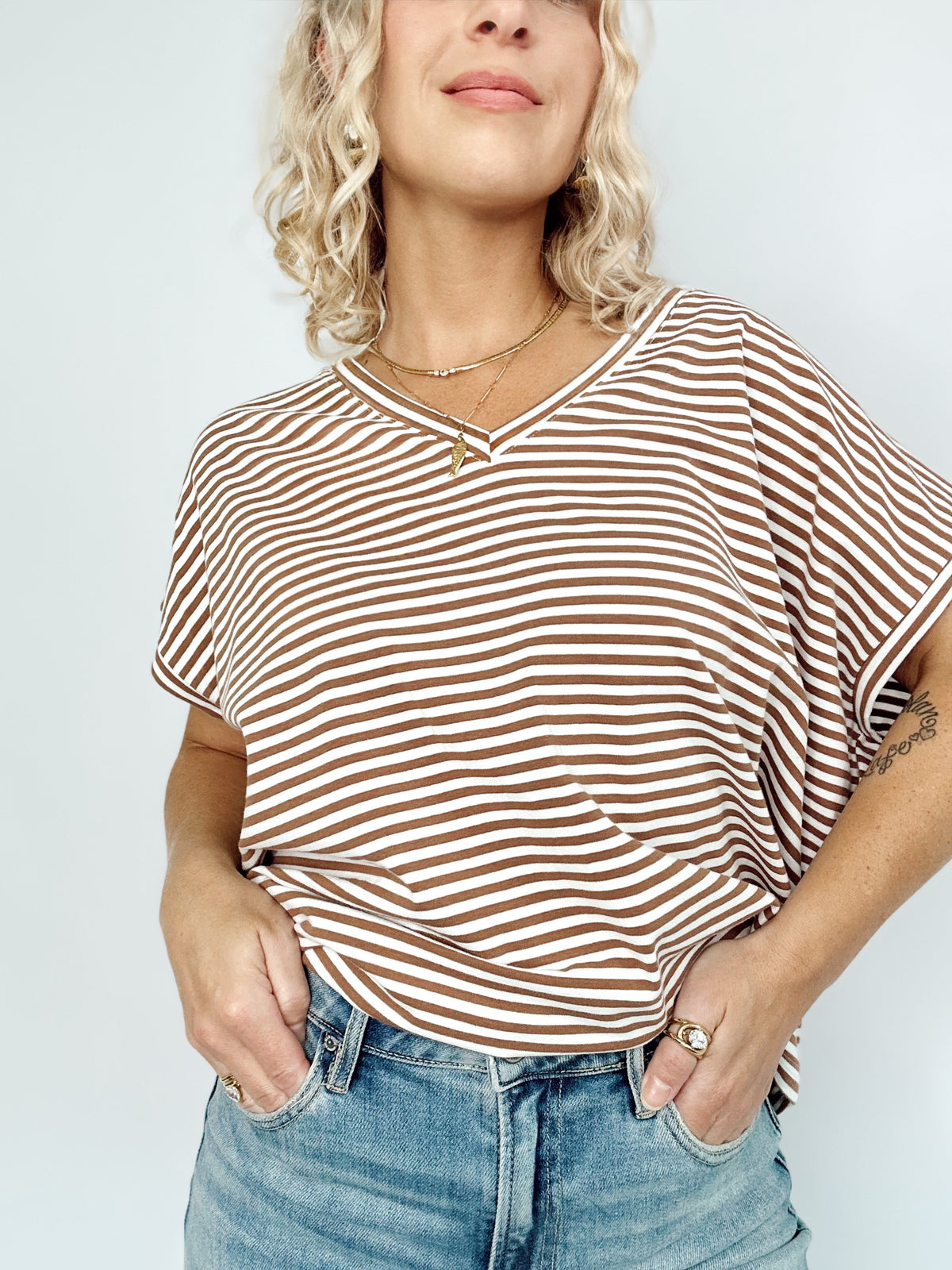 Maggie Stripe Top Toffee