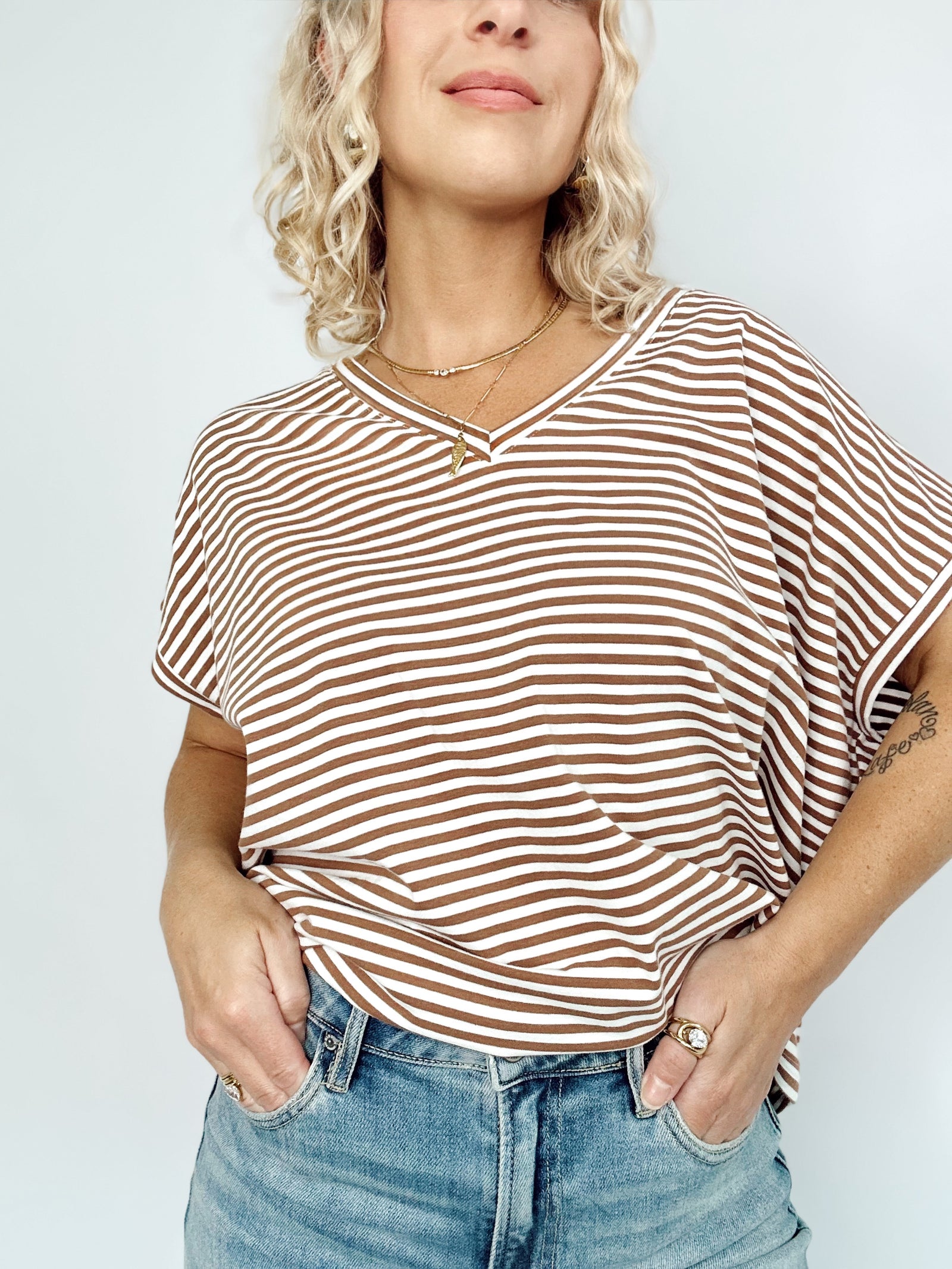 Maggie Stripe Top Toffee