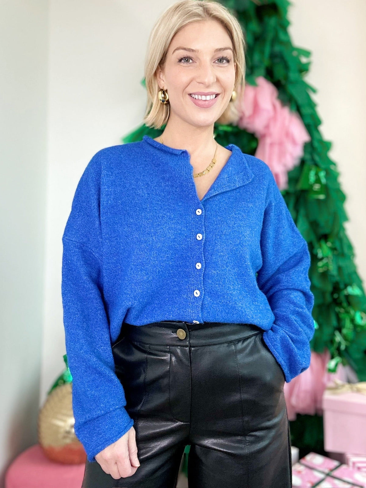 Piper Button Up Cardigan Blue