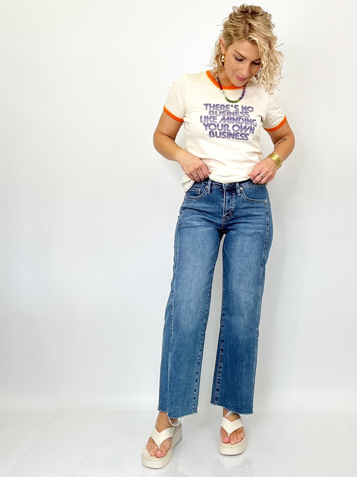 Ella Mid Rise Straight Crop Loose Fit Jeans