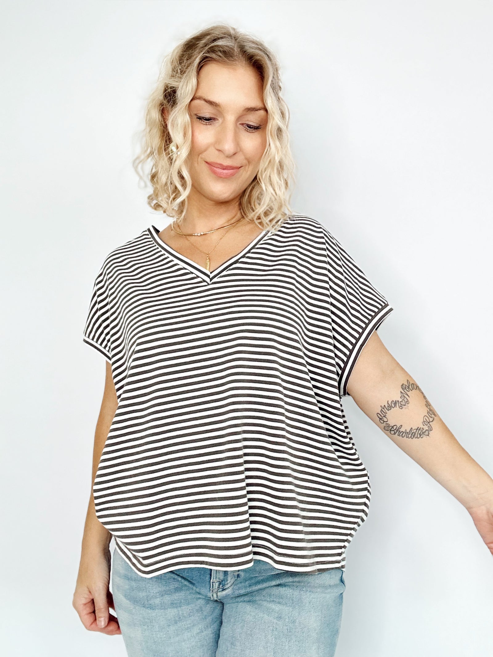 Maggie Stripe Top Charcoal