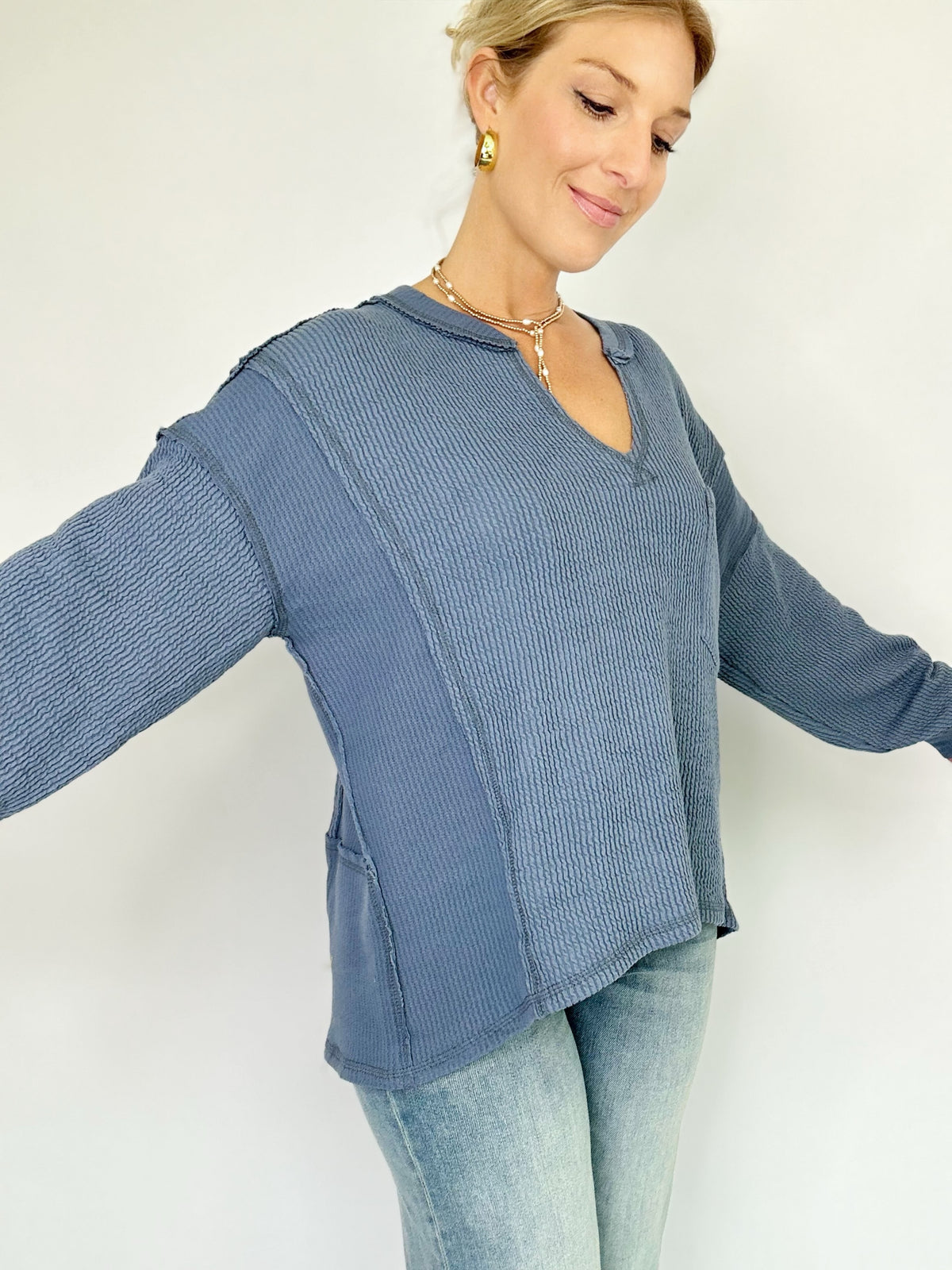 Ramona Split Neck Ribbed Top
