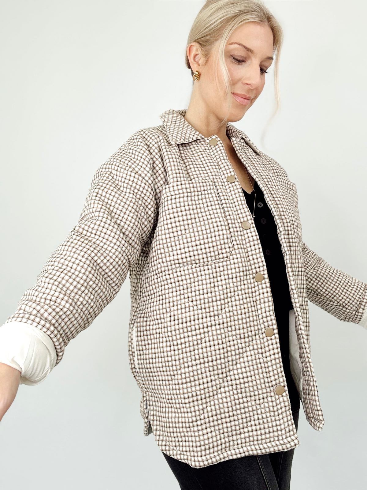 Mary Oversized Checker Print Puffer Jacket