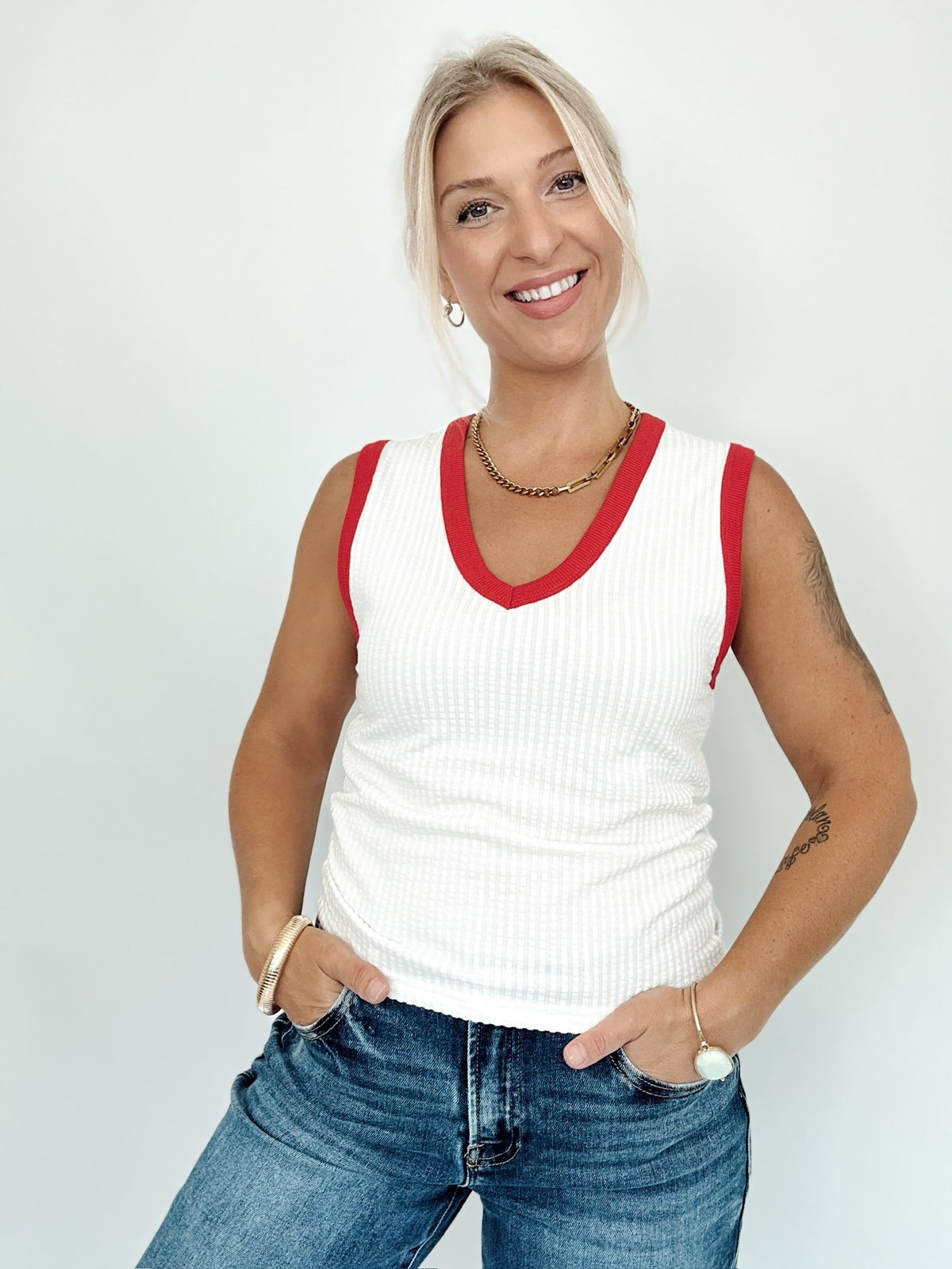 Monica V-neck Tank Top Off White