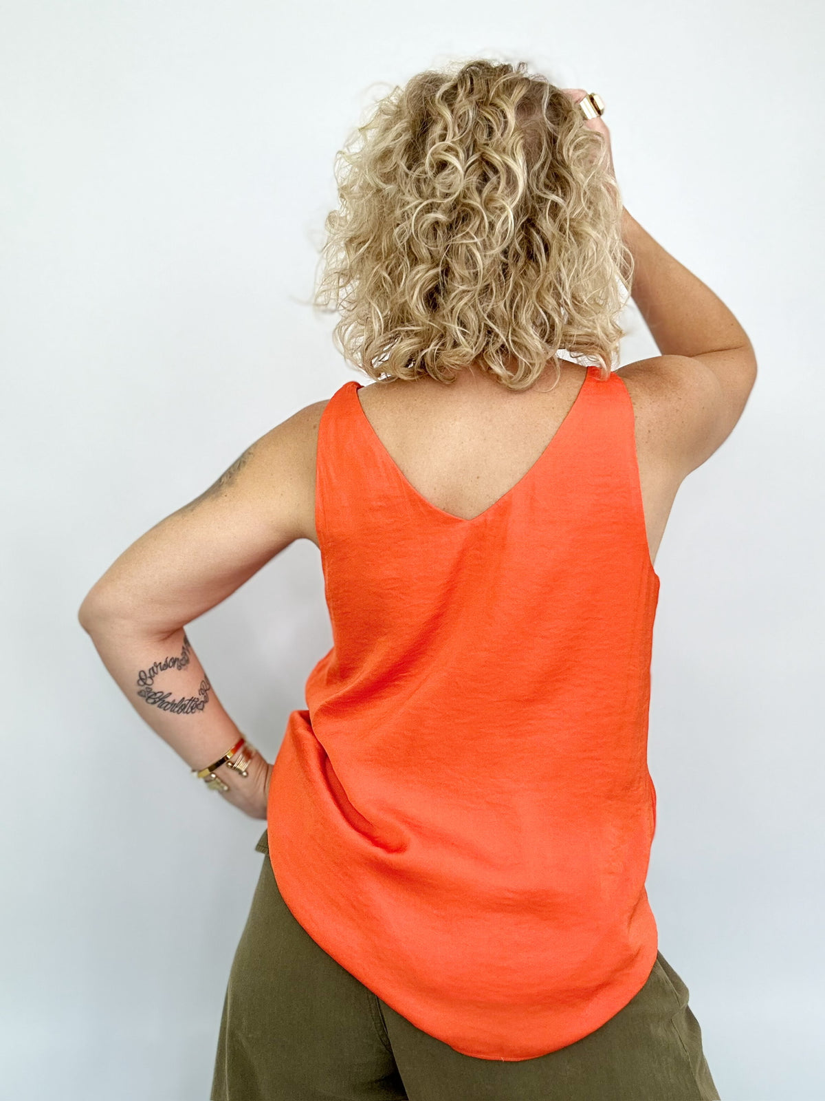 Gina V-neck Accent Strap Tank Orange