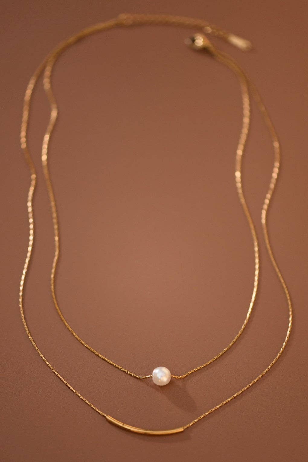 Double Herringbone Chain Pearl Necklace