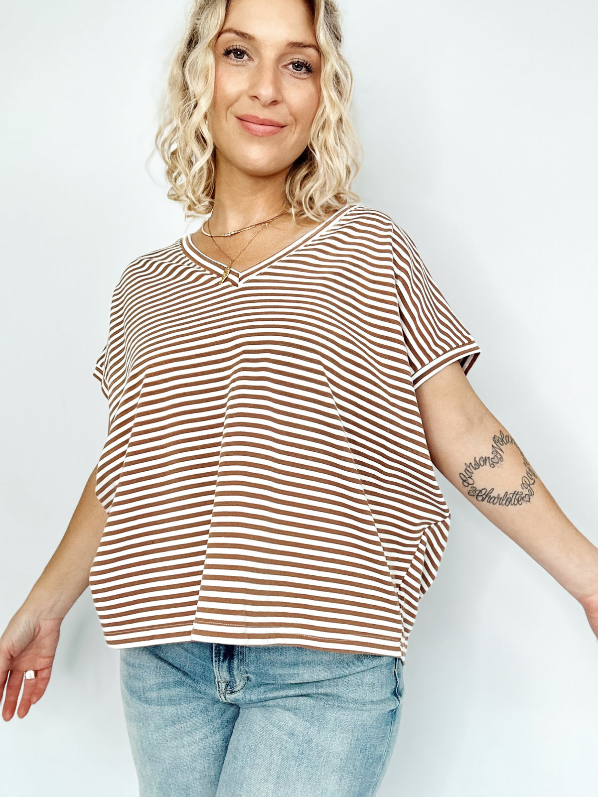 Maggie Stripe Top Toffee