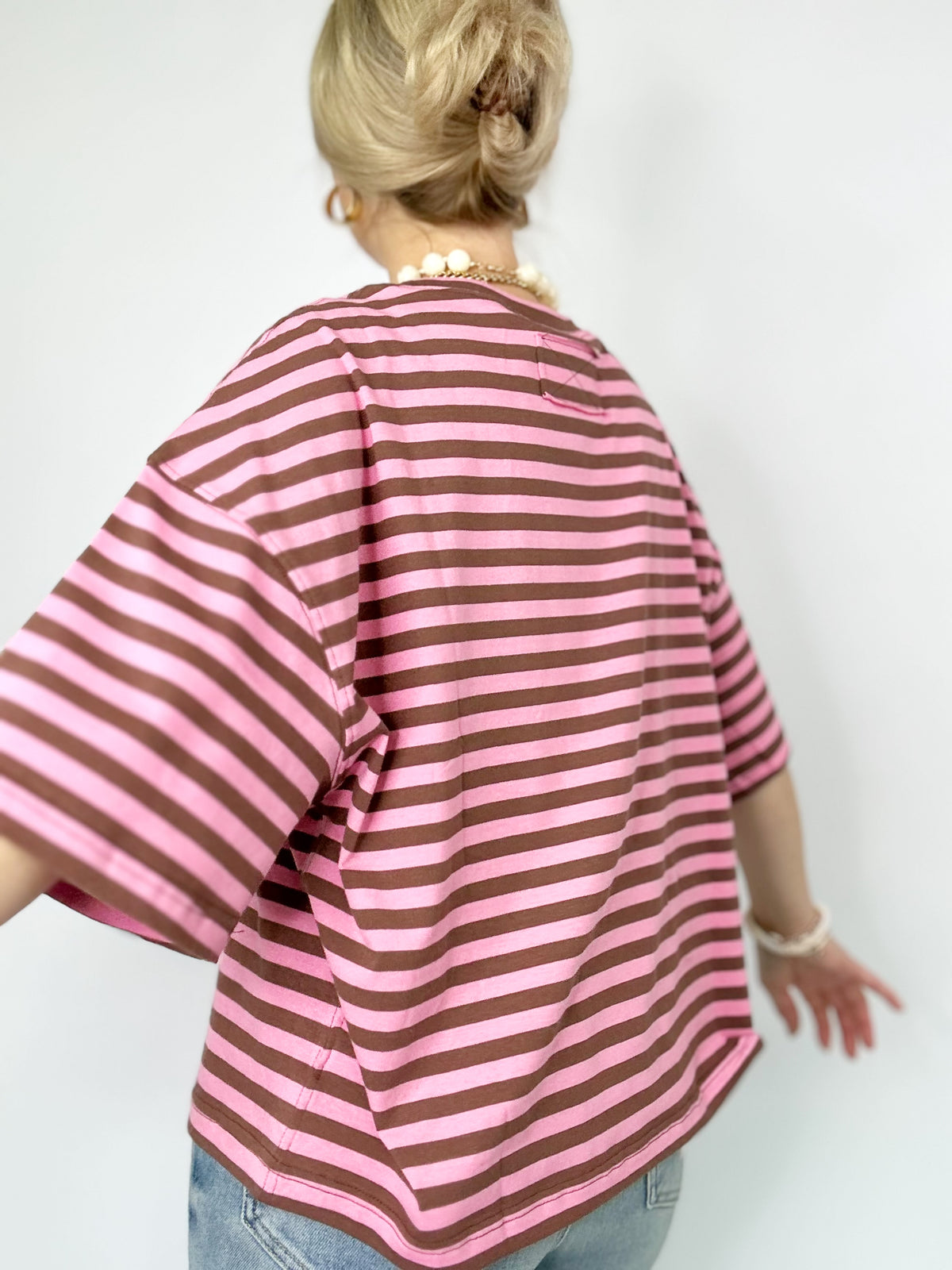 Vivian Stripe Oversized Boyfriend Tee Chocolate