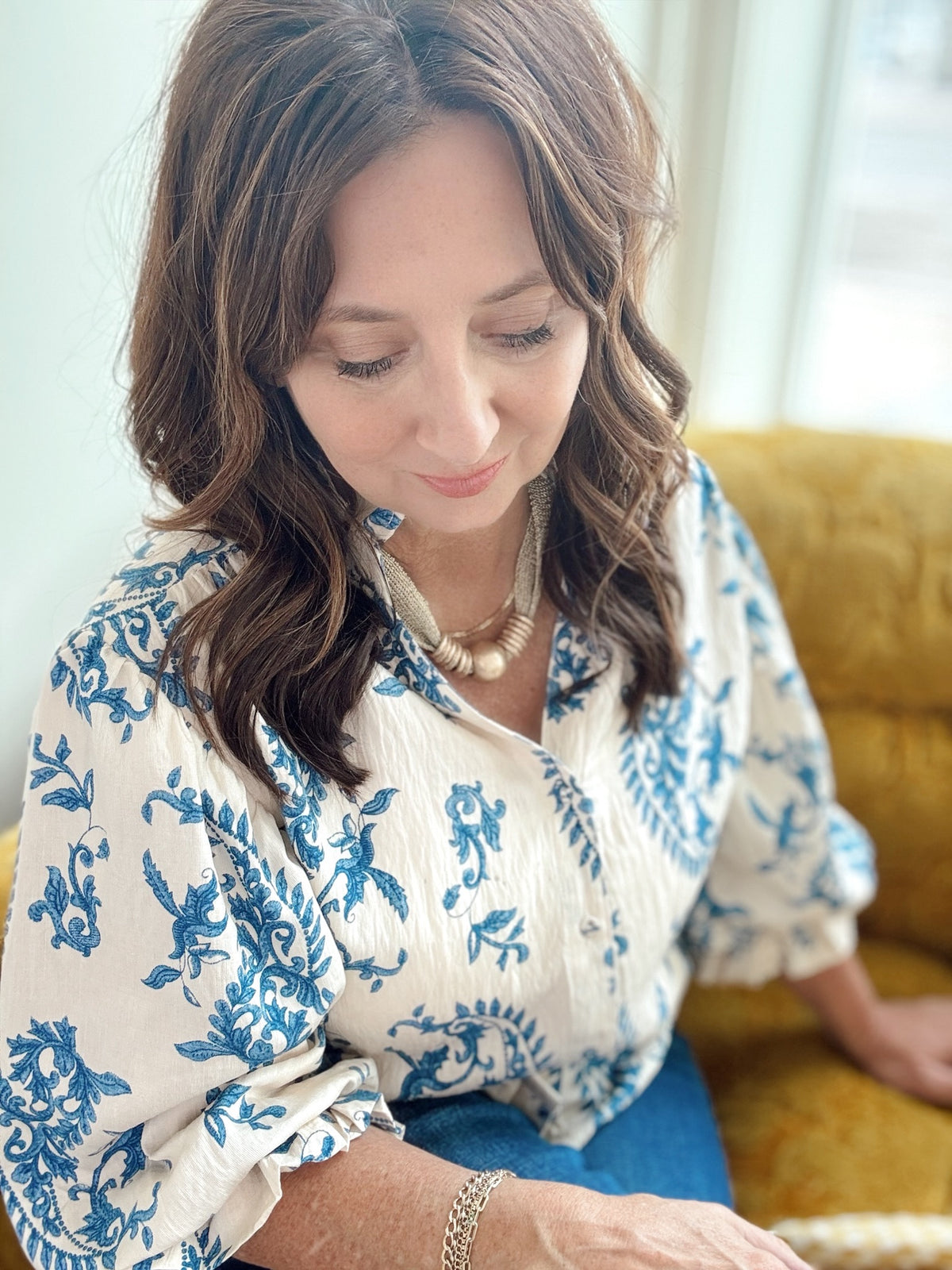 Callie Balloon Sleeves Blouse Blue