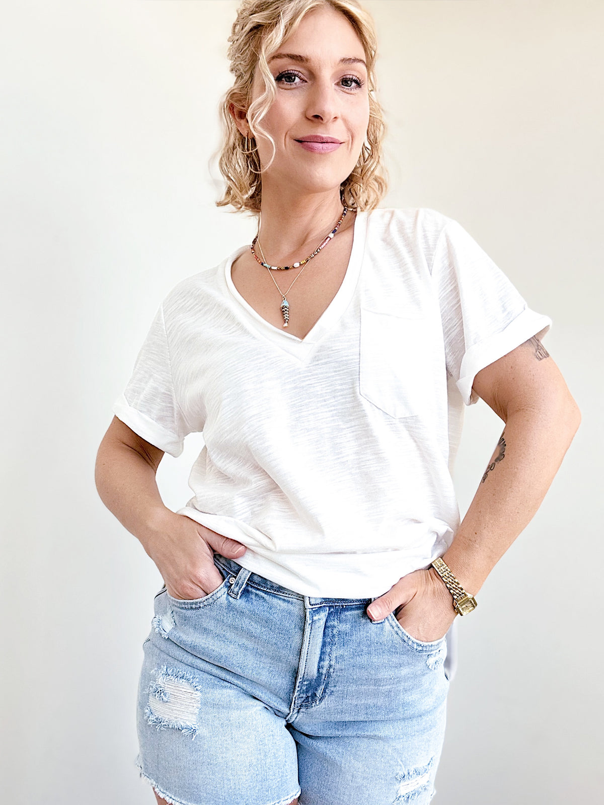 Sydney V-neck Short Sleeve Top White