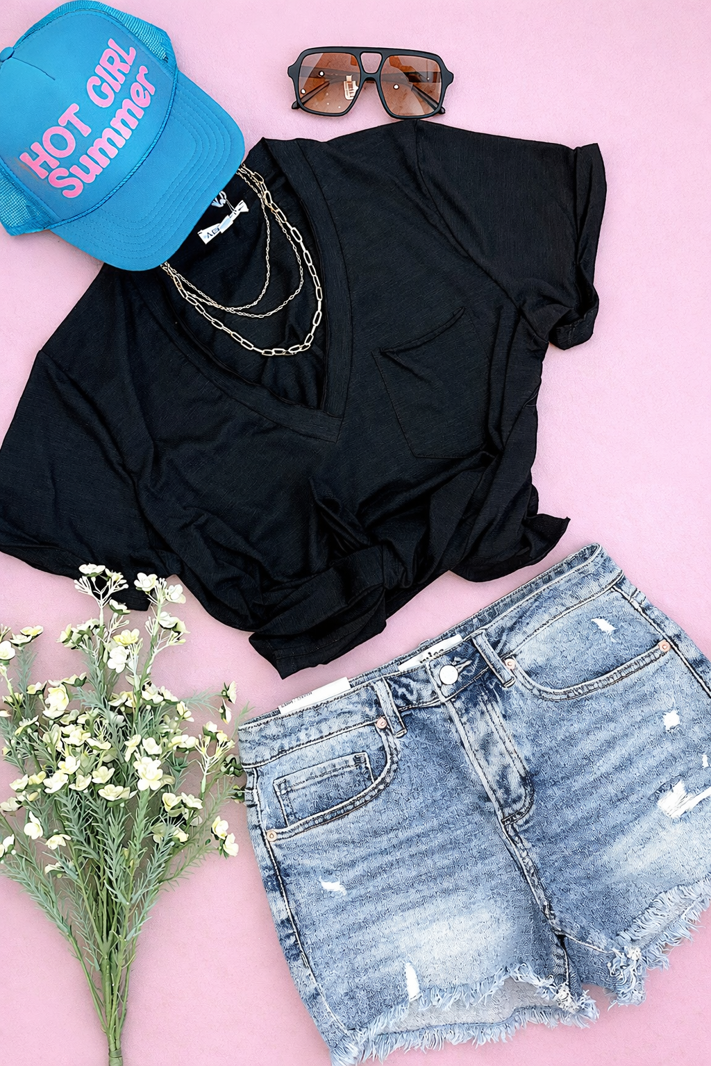 Sydney V-neck Short Sleeve Top Black