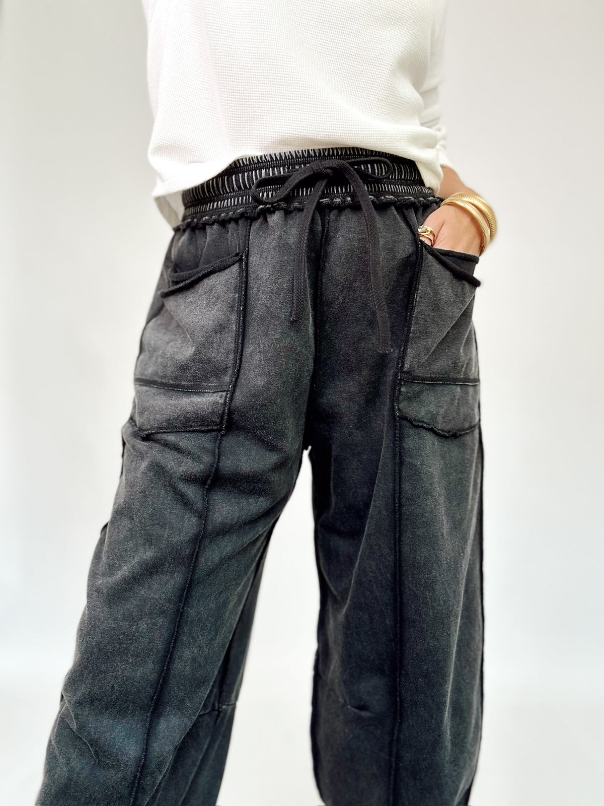 Heidi Barrel Fit Utility Knit Pants Black