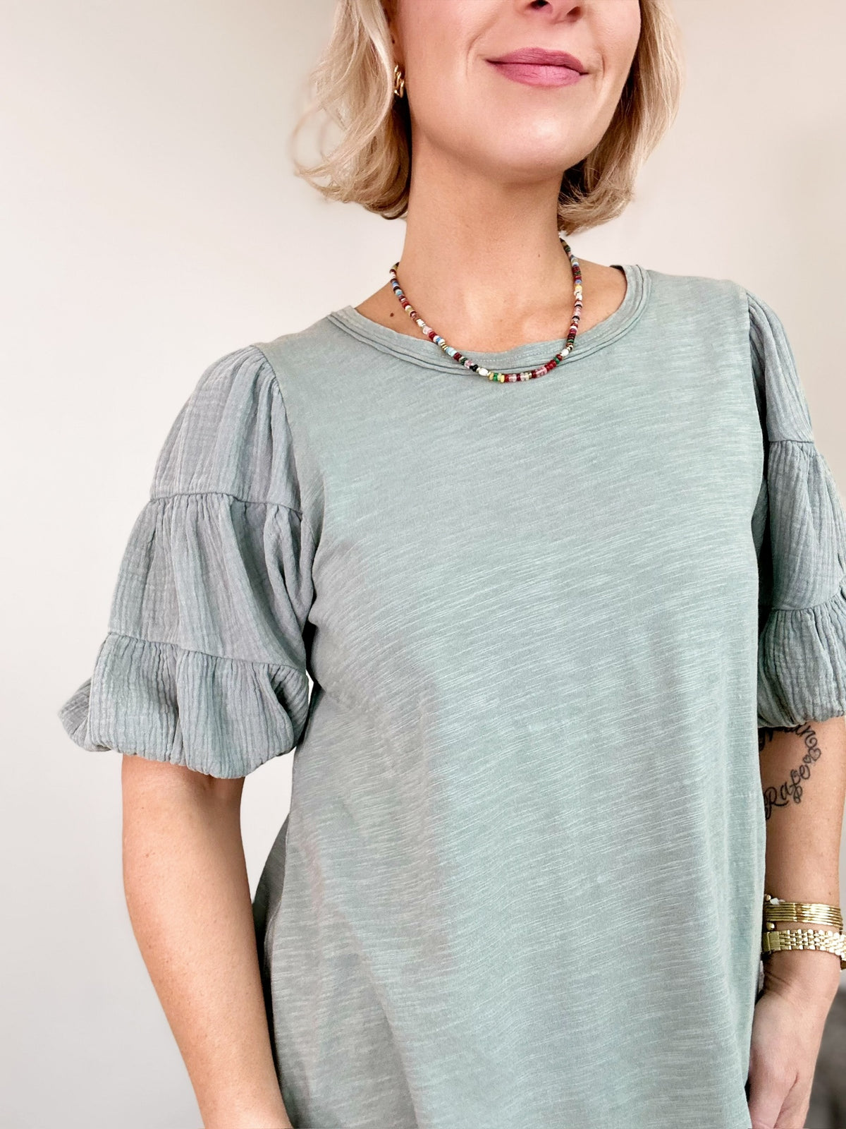 Paula Puff Sleeve Top Sage