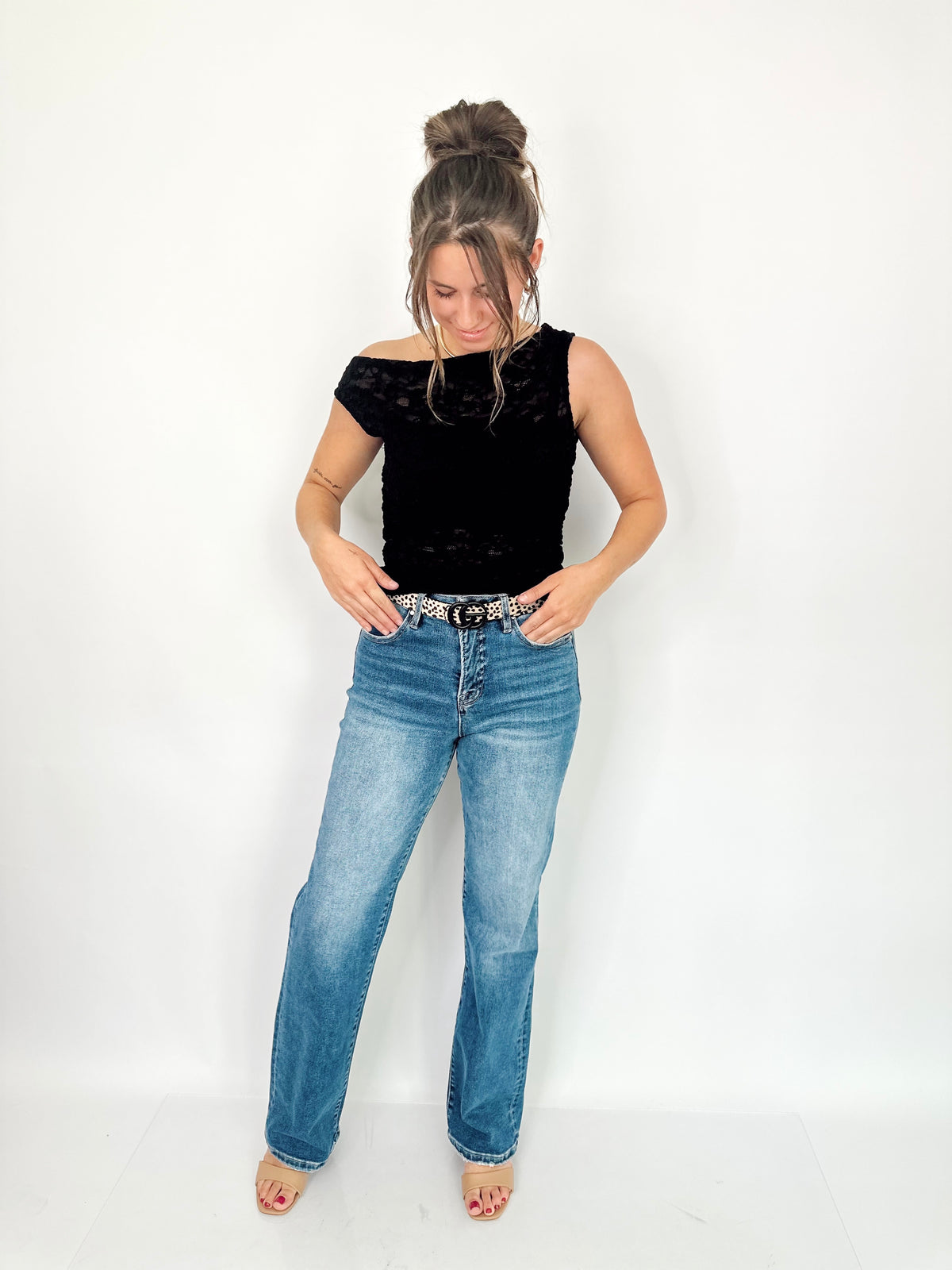 Jenny One Shoulder Ruched Lace Top