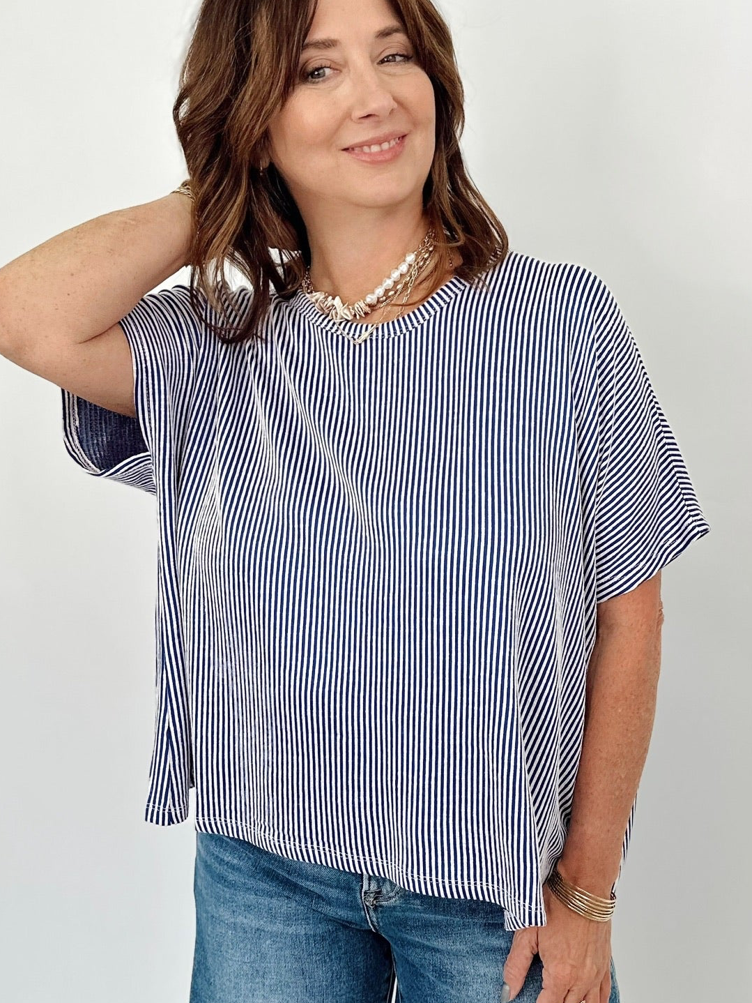 Romy Ribbed Striped Top Bright Blue