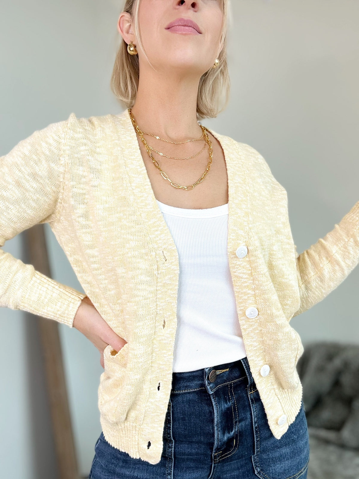 Harlee Button Up Cardigan Yellow