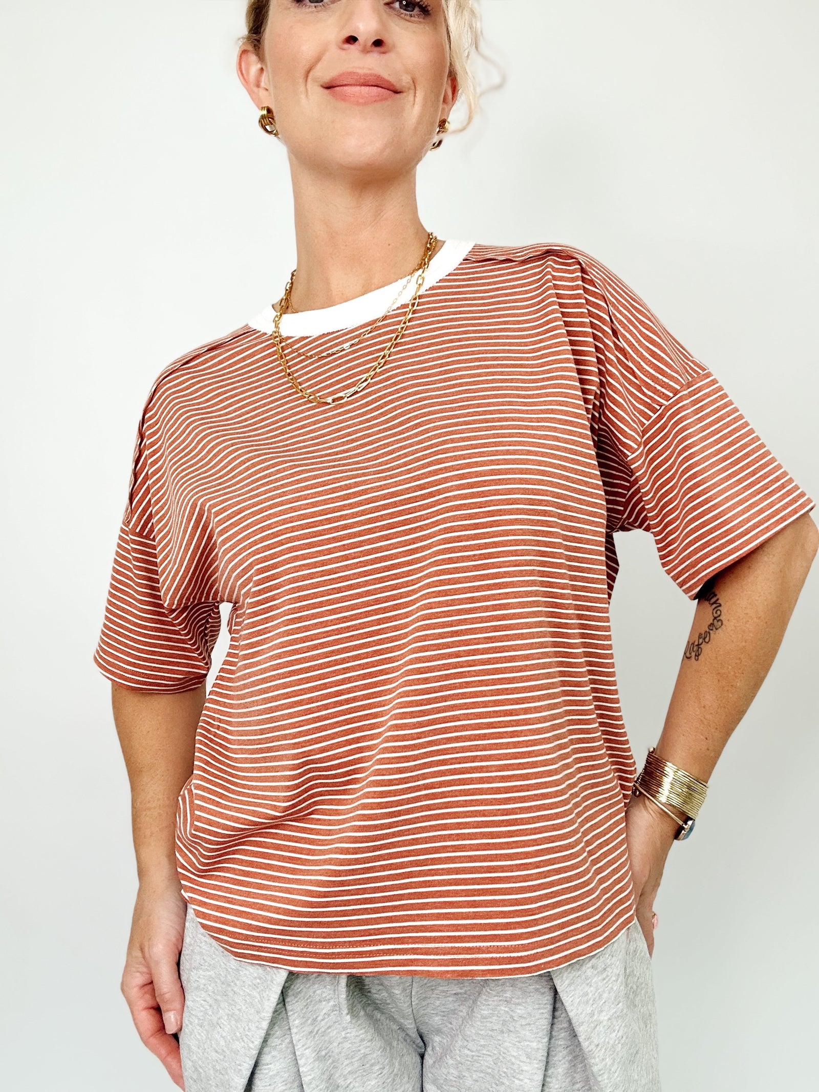 Julianna Stripe Top Sandstone