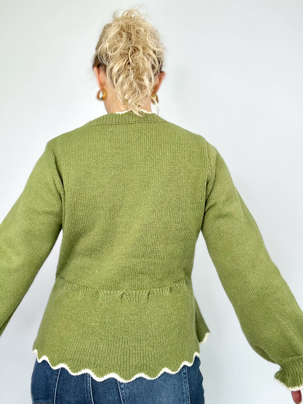 Eden Scalloped Peplum Sweater Olive