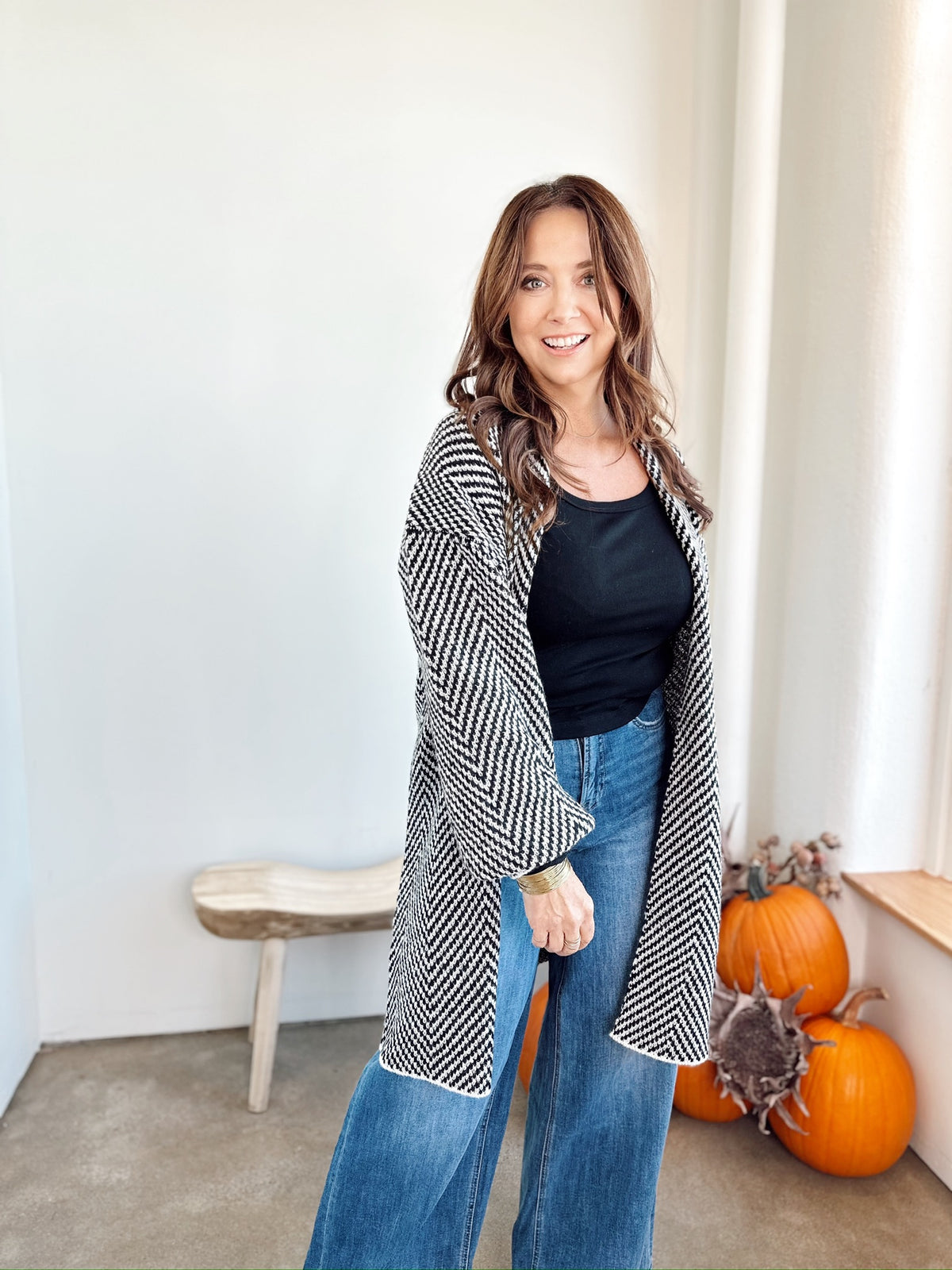 Emma Herringbone Cardigan Black