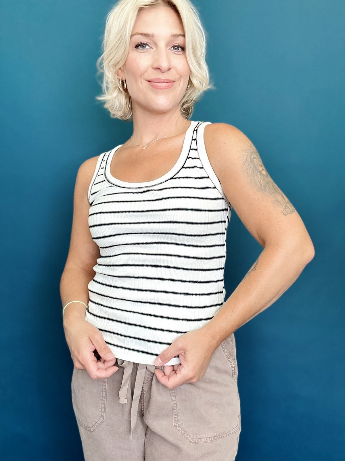 Colby Striped Tank Black