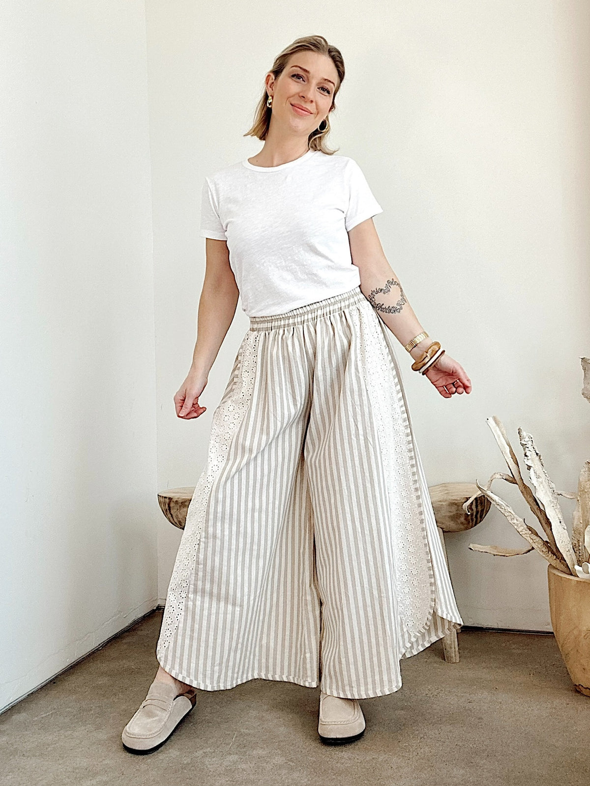 Becky Striped Wide Leg Pants Taupe