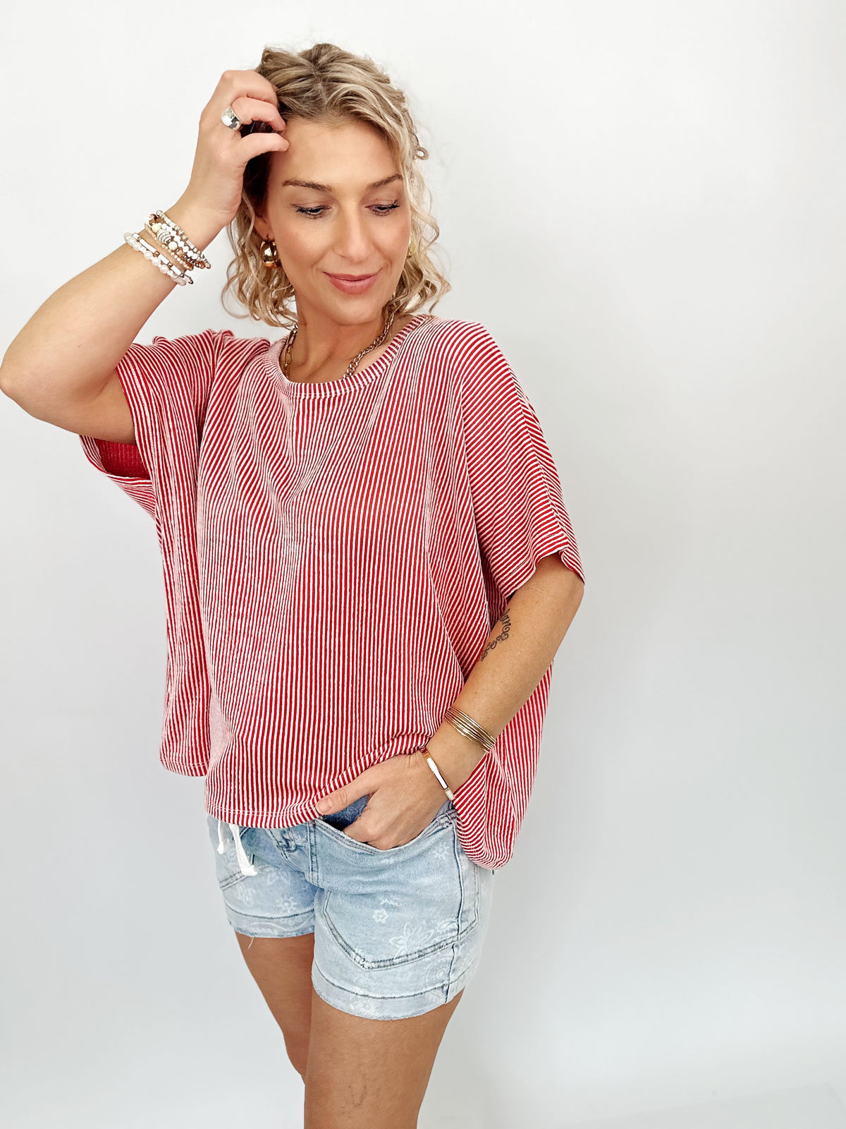 Romy Ribbed Striped Top Ruby