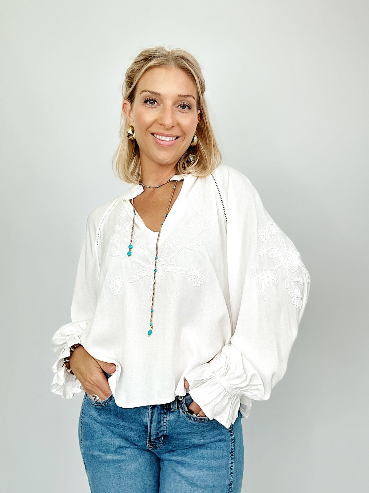 Elana Embroidered Peasant Blouse