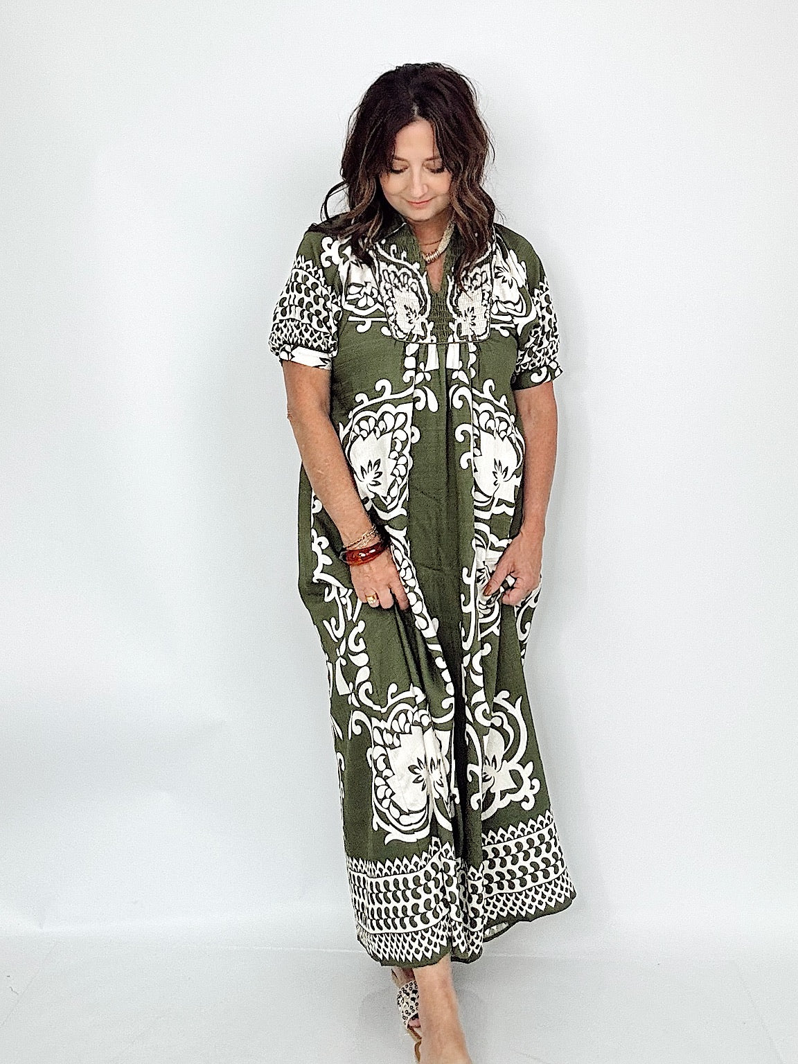 Trina Print Puff Sleeve Midi Dress