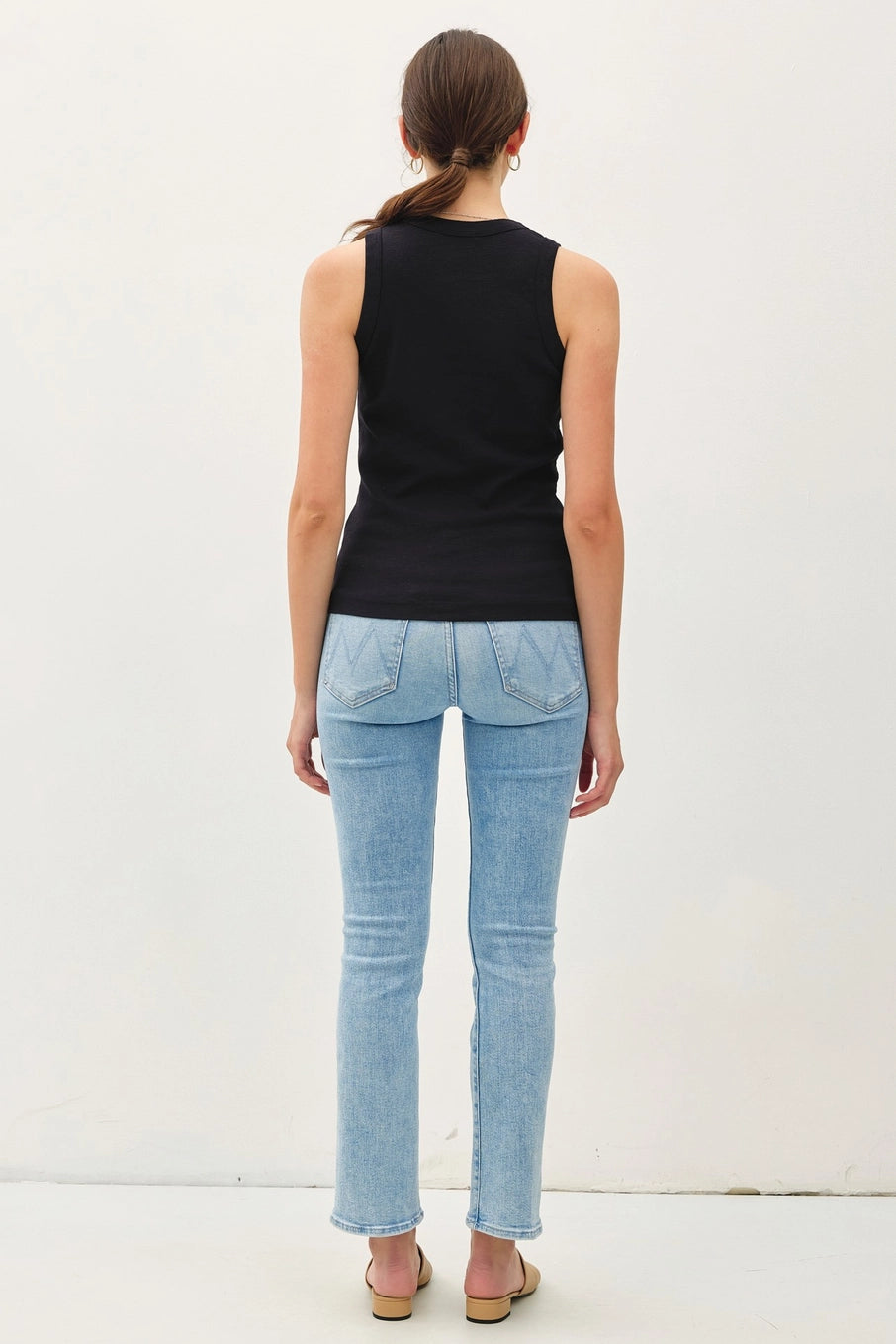 Rachel V-Neck Racerback Slub Cotton Tank Top Black