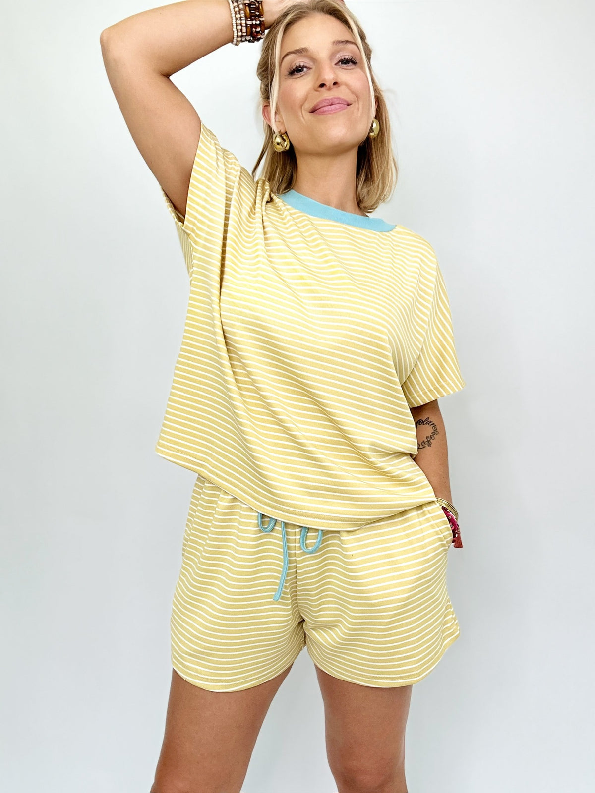 Annie Striped Tee &amp; Short Set Yellow