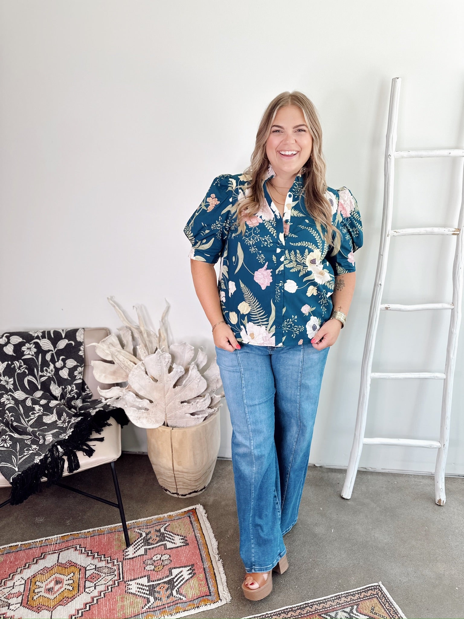 Tracy Floral Blouse Teal