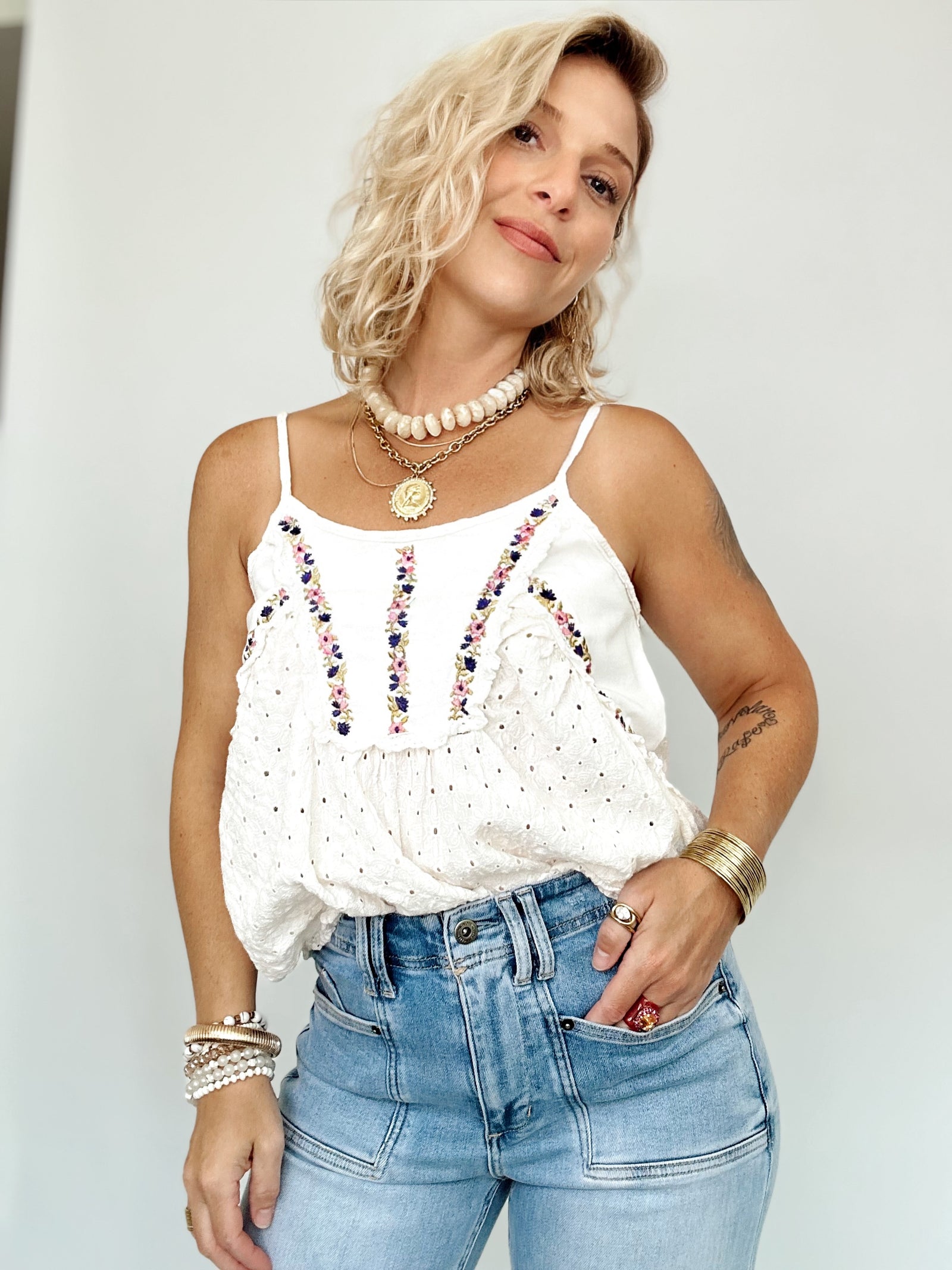 Lillian Print Top Ivory