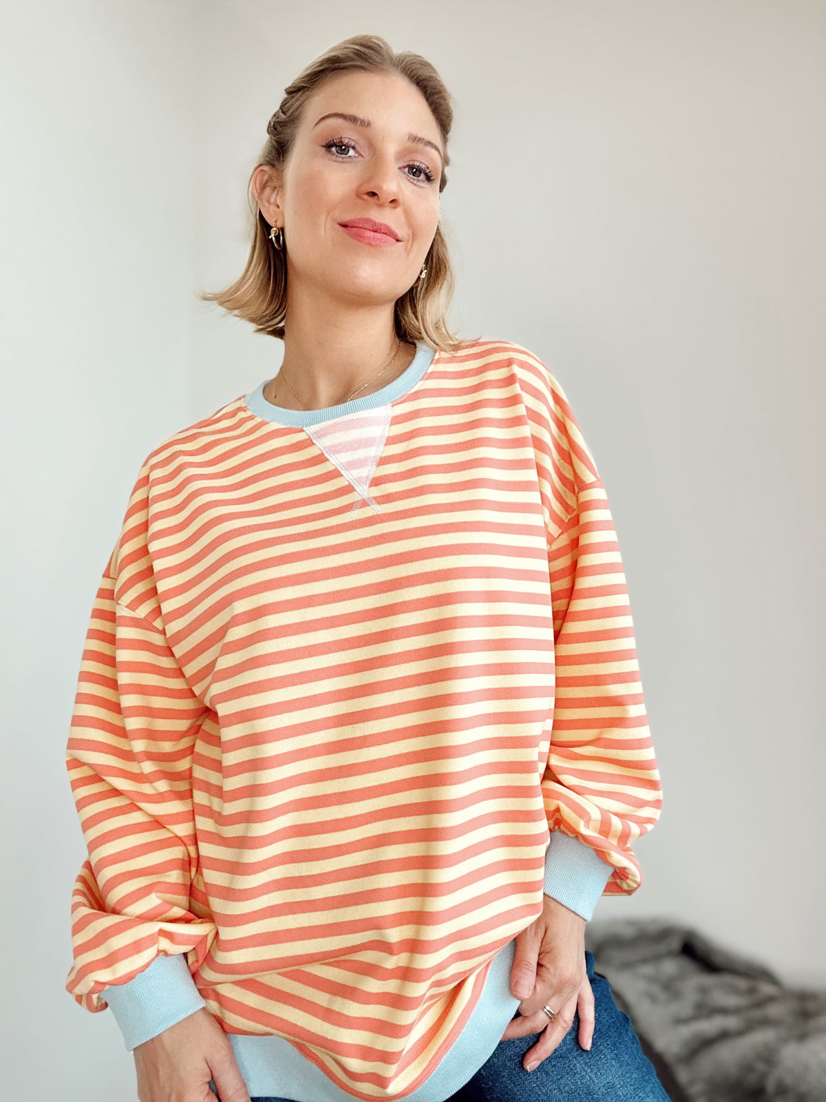 Kodi Striped Sweatshirt Coral/Yellow