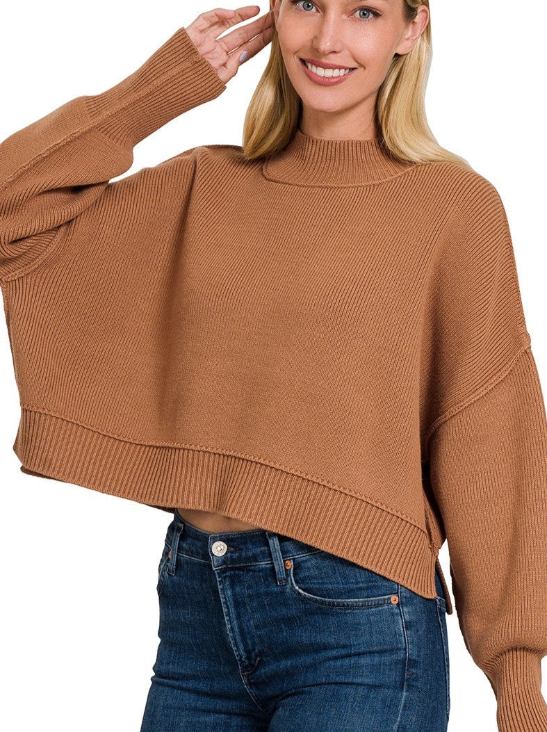 Valerie Cropped Sweater, Deep Camel