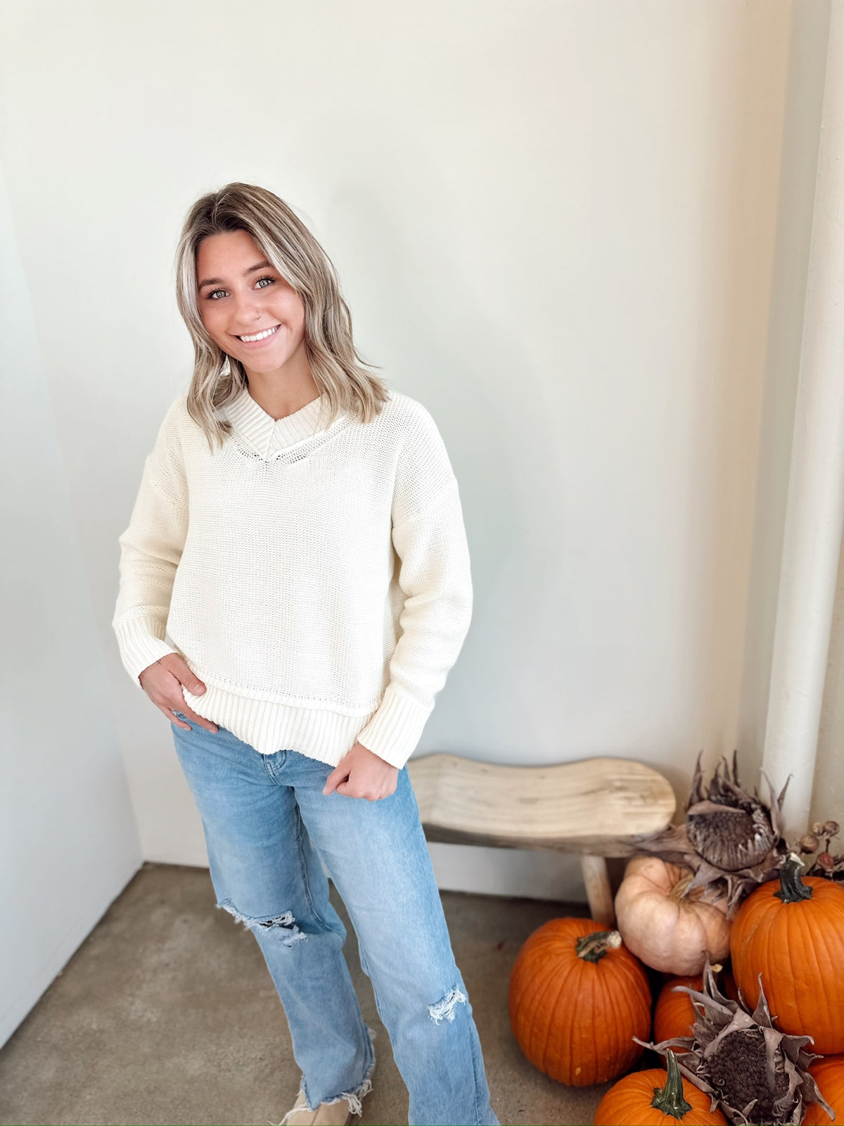 Lonnie V-Neck Sweater Natural