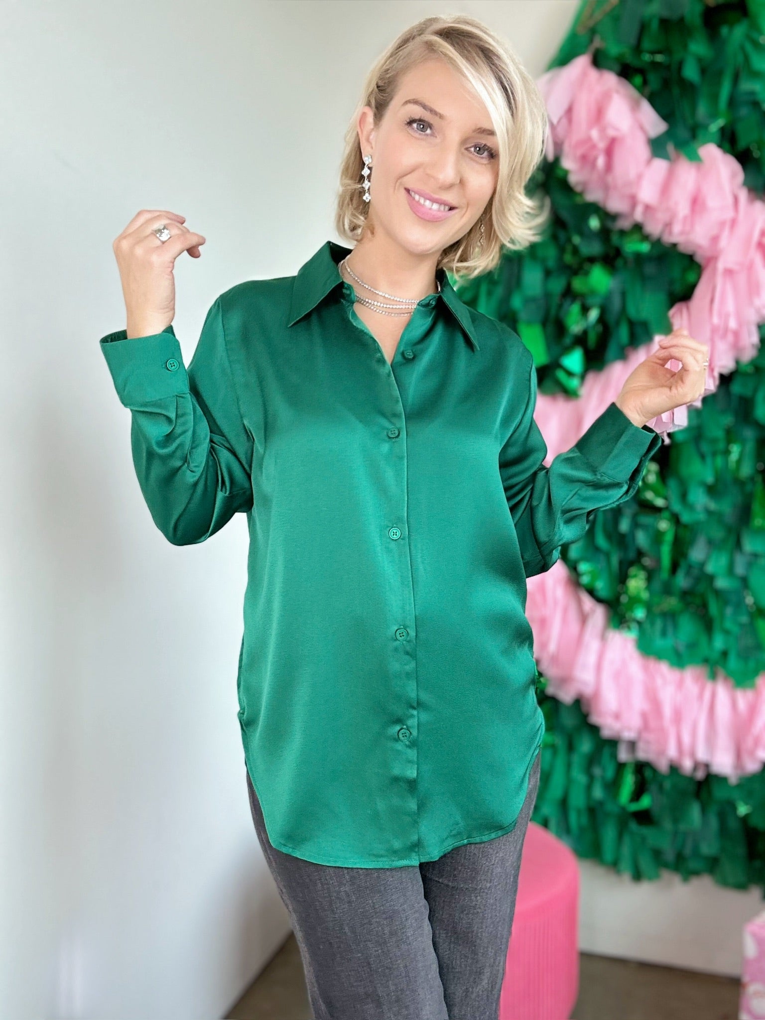 Grace Satin Blouse Sea Green