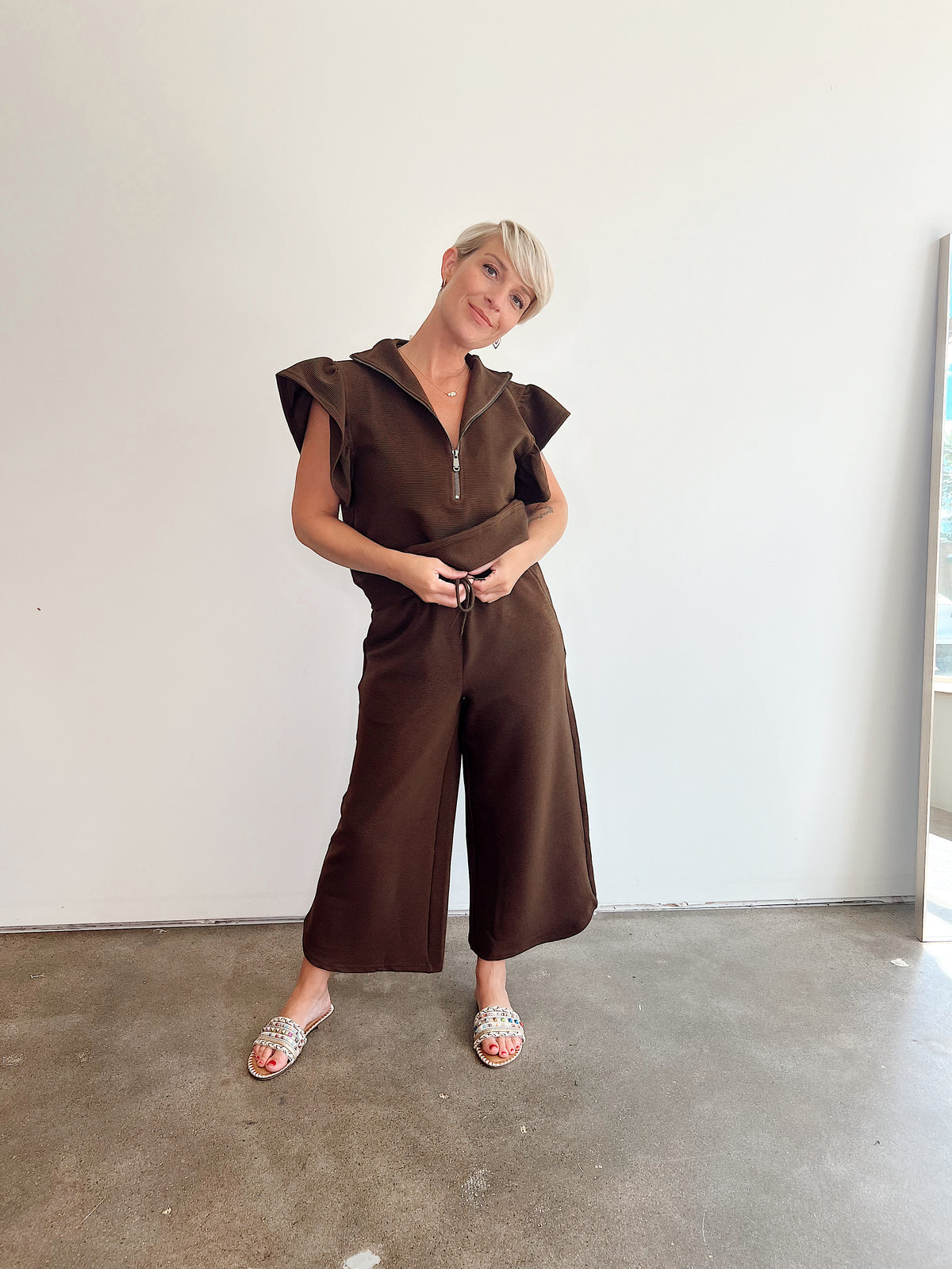 Sasha 2 PC Pant Set, Brown