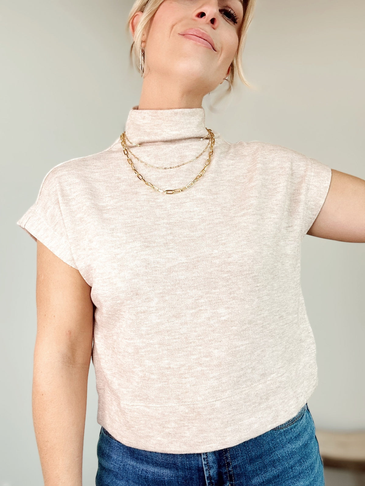 Mae Mock Neck Top Oatmeal