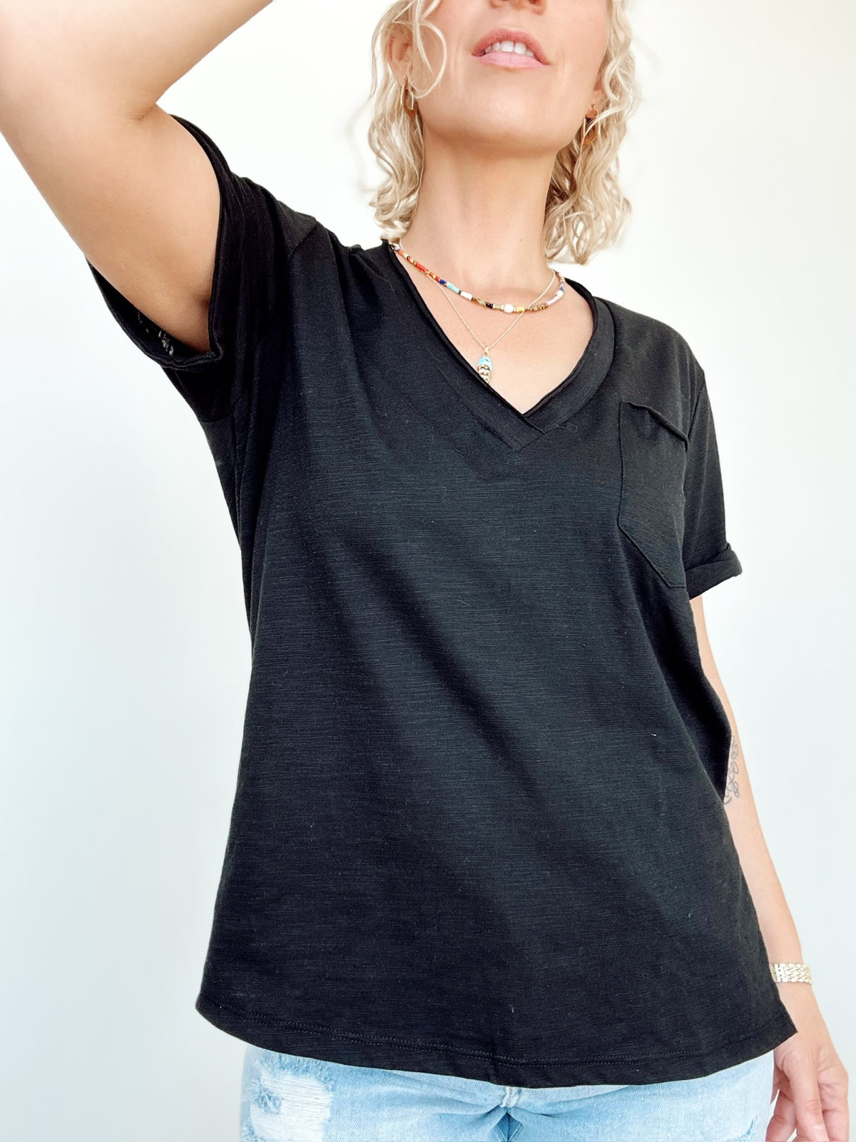 Sydney V-neck Short Sleeve Top Black