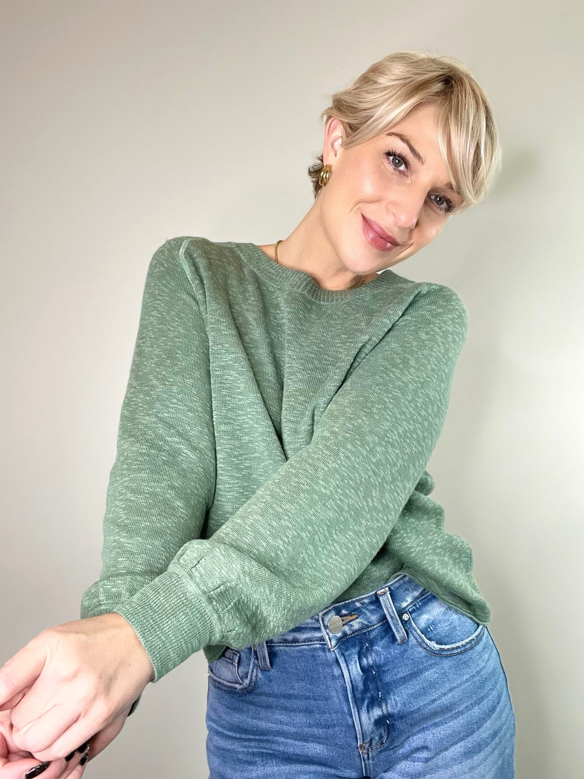 Melody Raglan Long Sleeve Slub Sweater