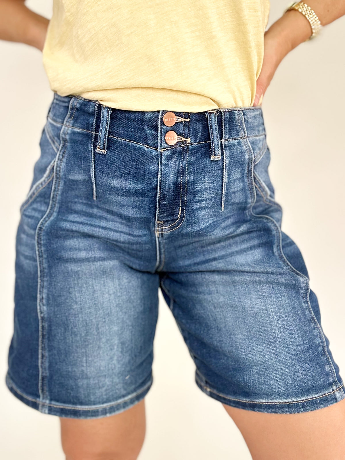 Eileen High Rise Seamed Roll Up Shorts