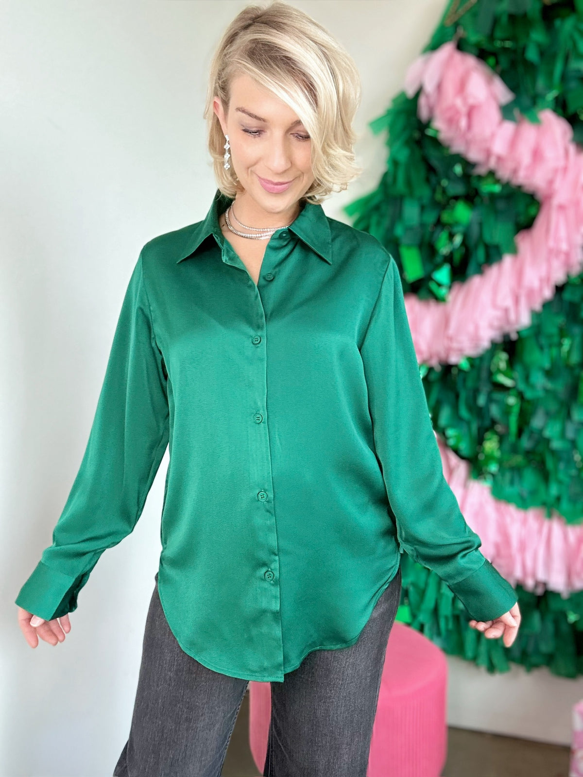 Grace Satin Blouse Sea Green