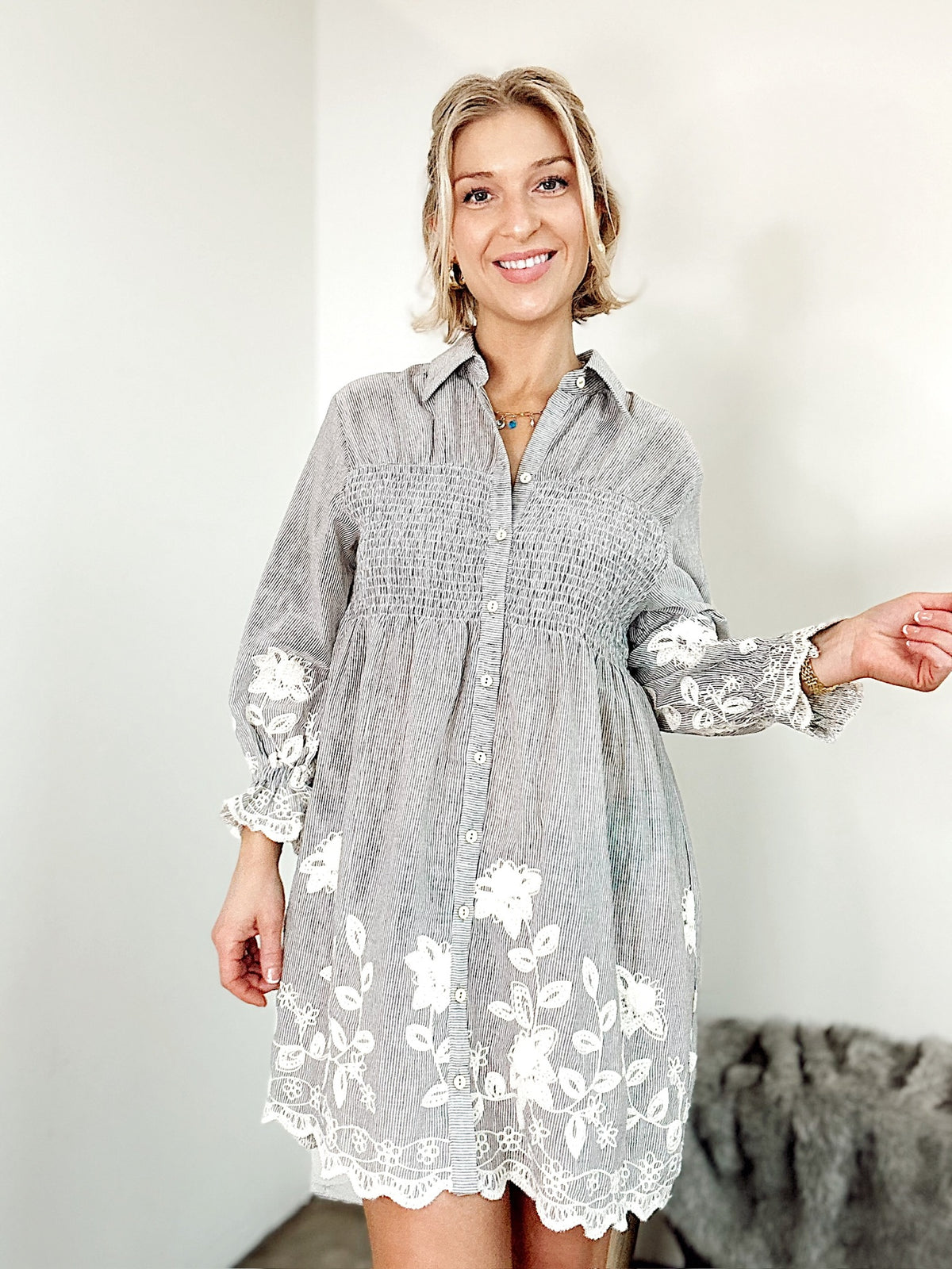 Hallie Embroidered Shirt Dress