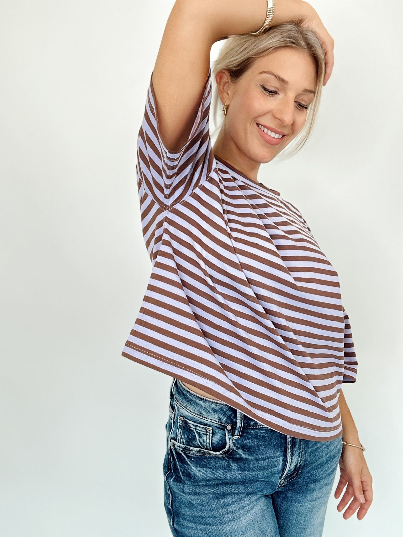 Vivian Stripe Oversized Boyfriend Tee Violet
