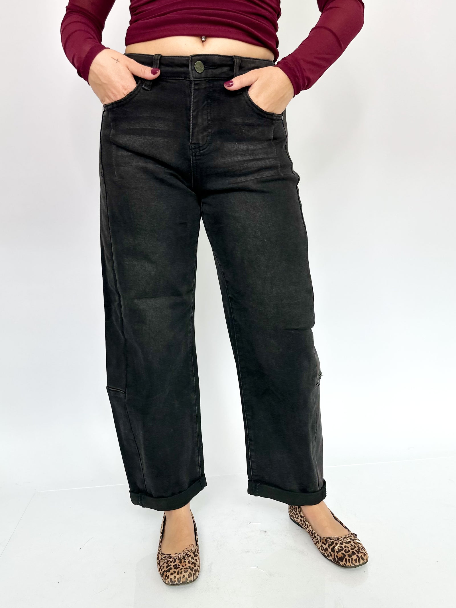 Adalee High Rise Crop Barrel Cuffed Hem Jeans