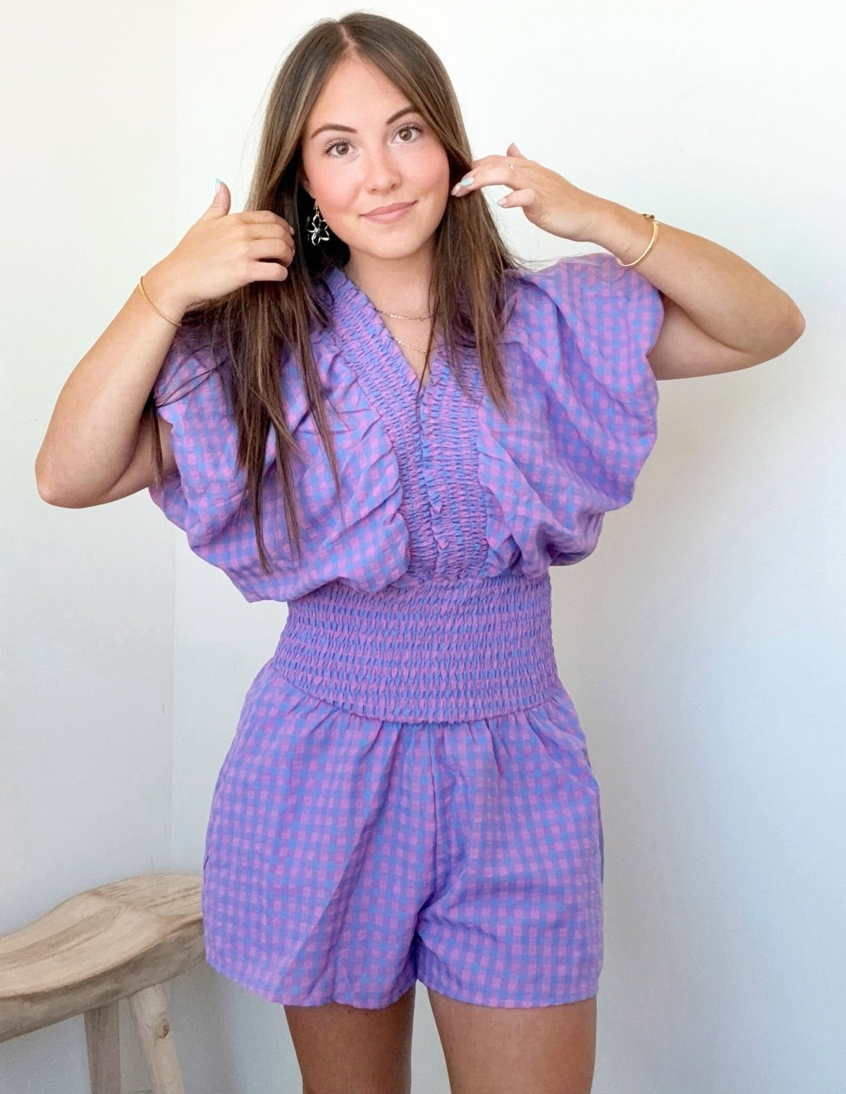 Lily Gingham Smocked Waist Romper