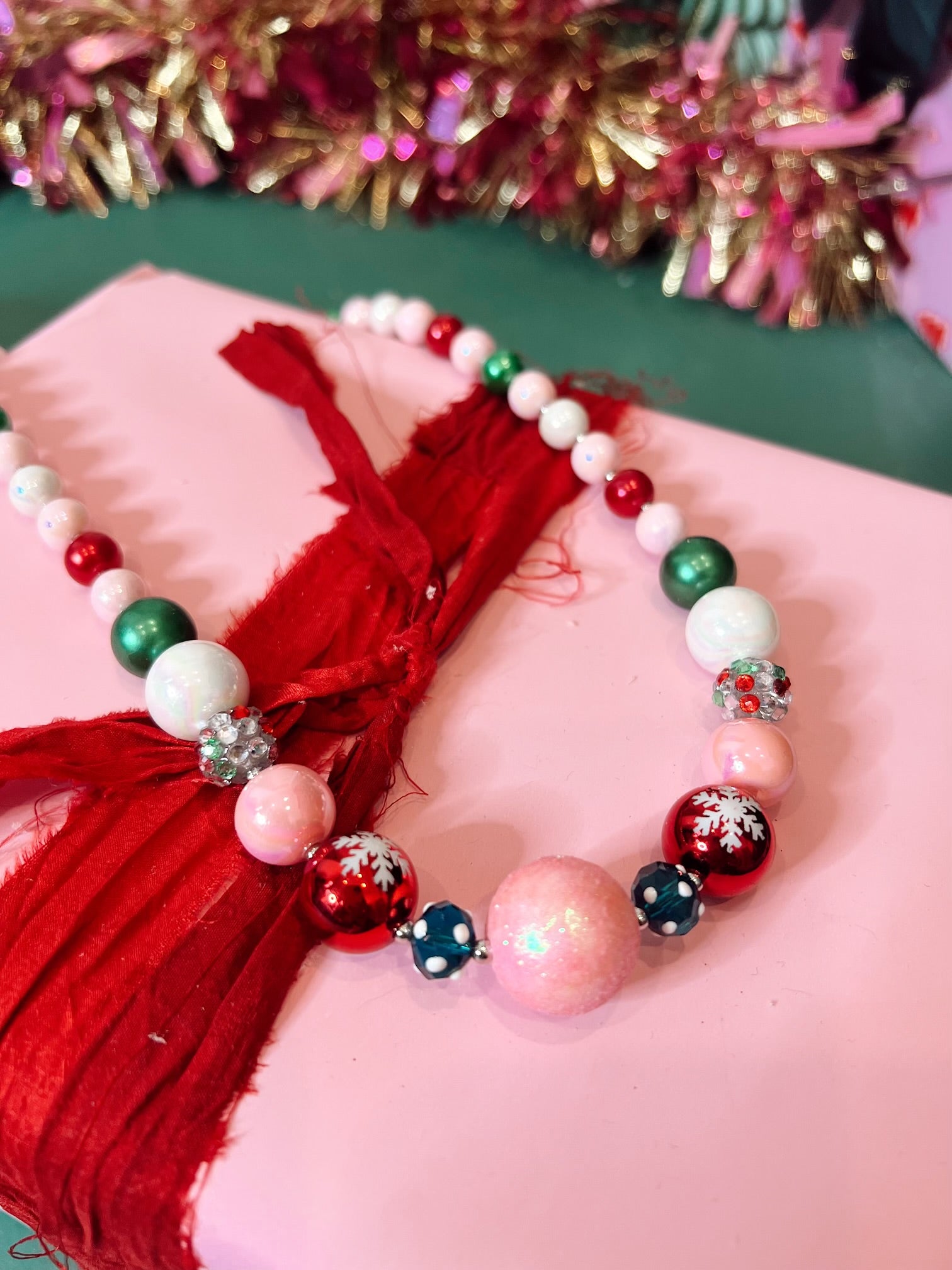 Christmas Beads Beaded Necklace