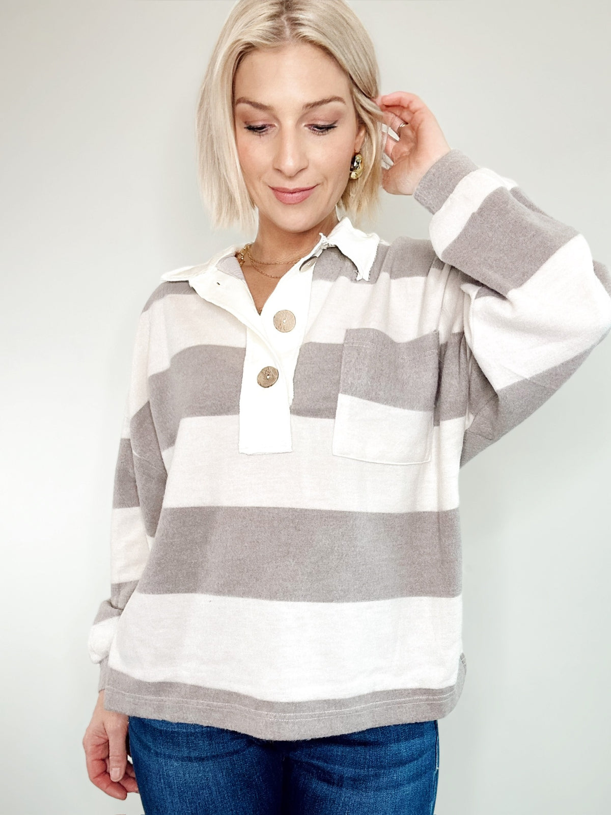 Cora Stripe Knit Top Taupe