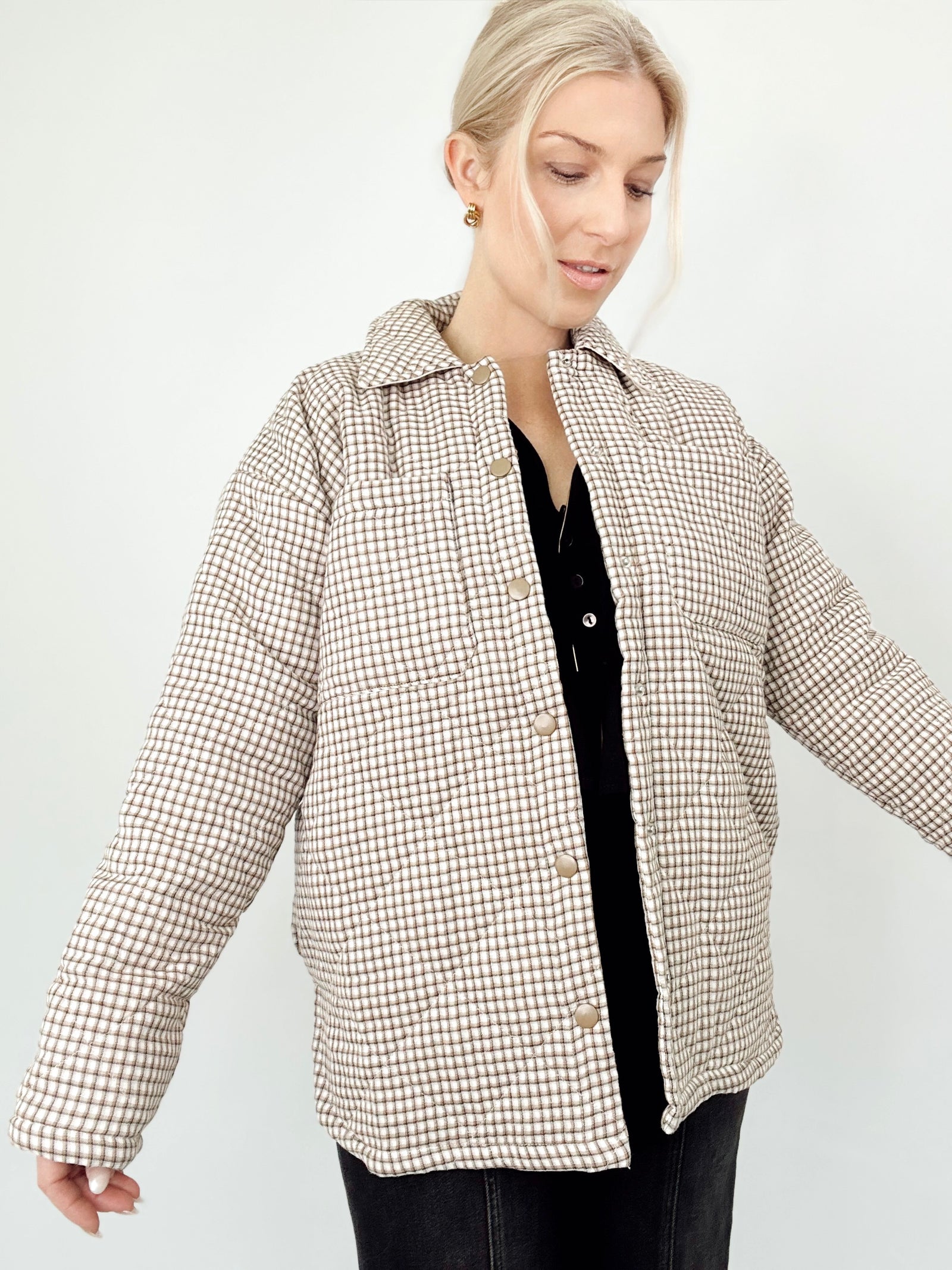Mary Oversized Checker Print Puffer Jacket